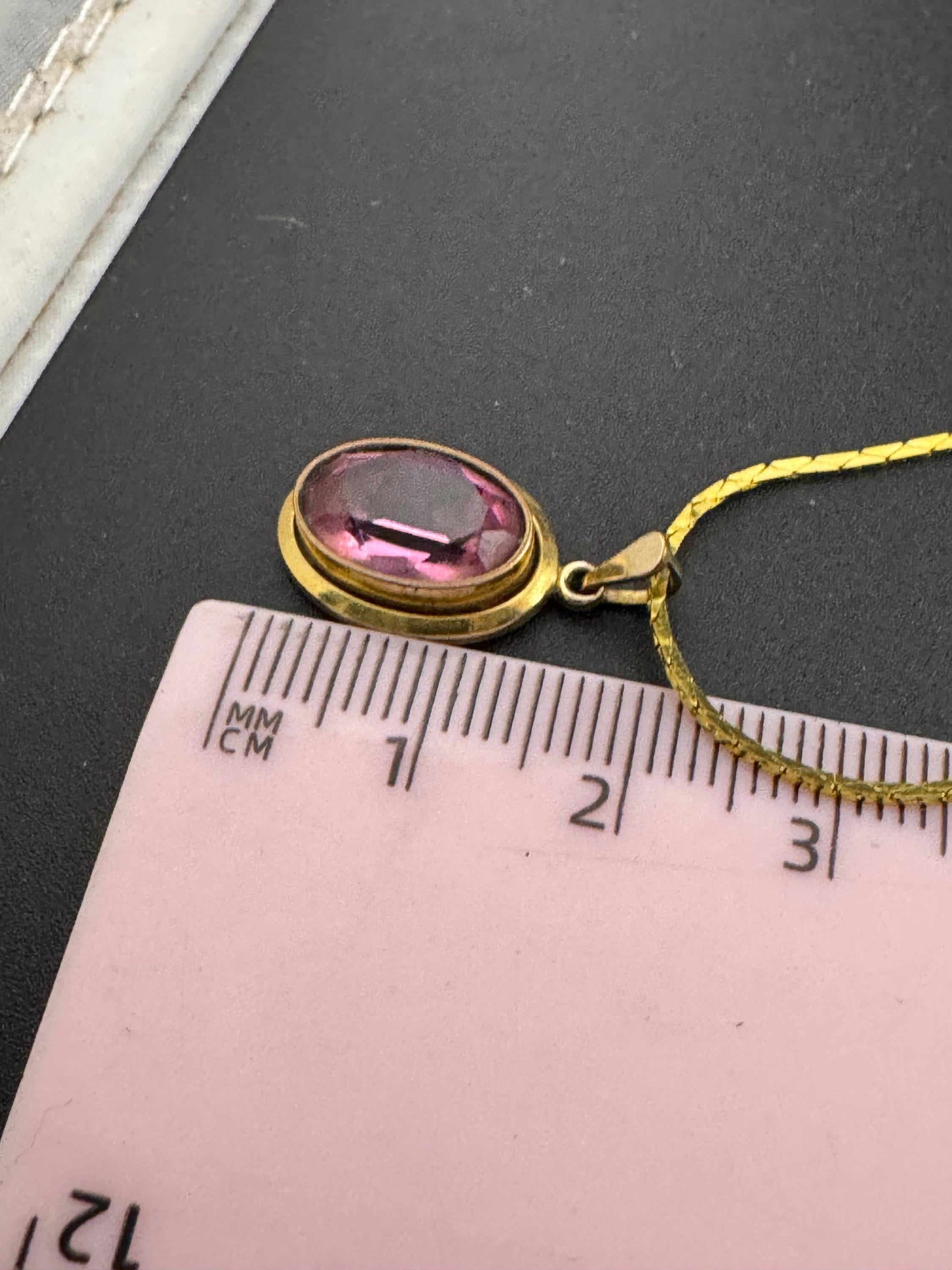 Signed rolled gold amethyst purple  gemstone pendant necklace on a 40 cm gp chain