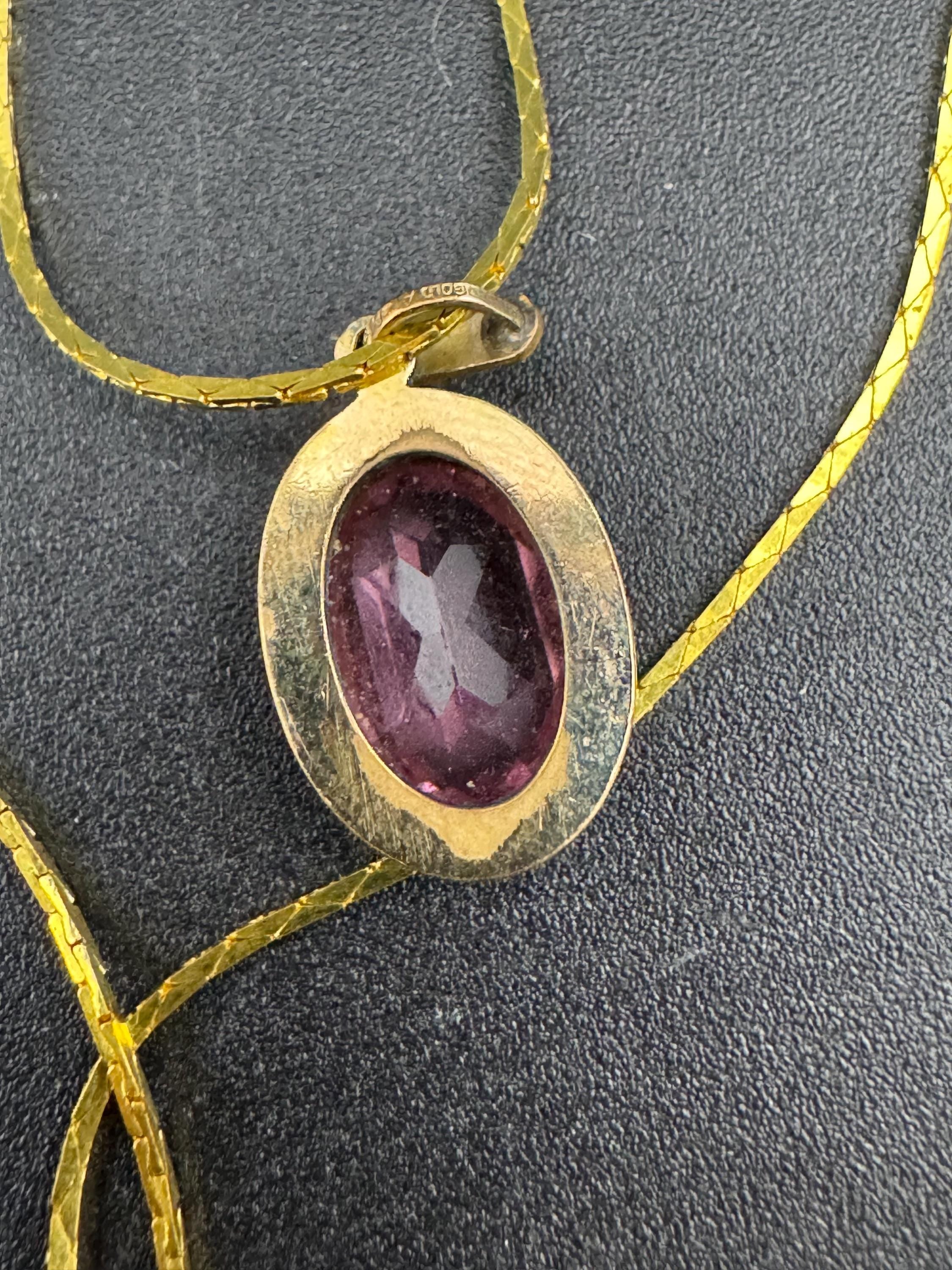 Signed rolled gold amethyst purple  gemstone pendant necklace on a 40 cm gp chain