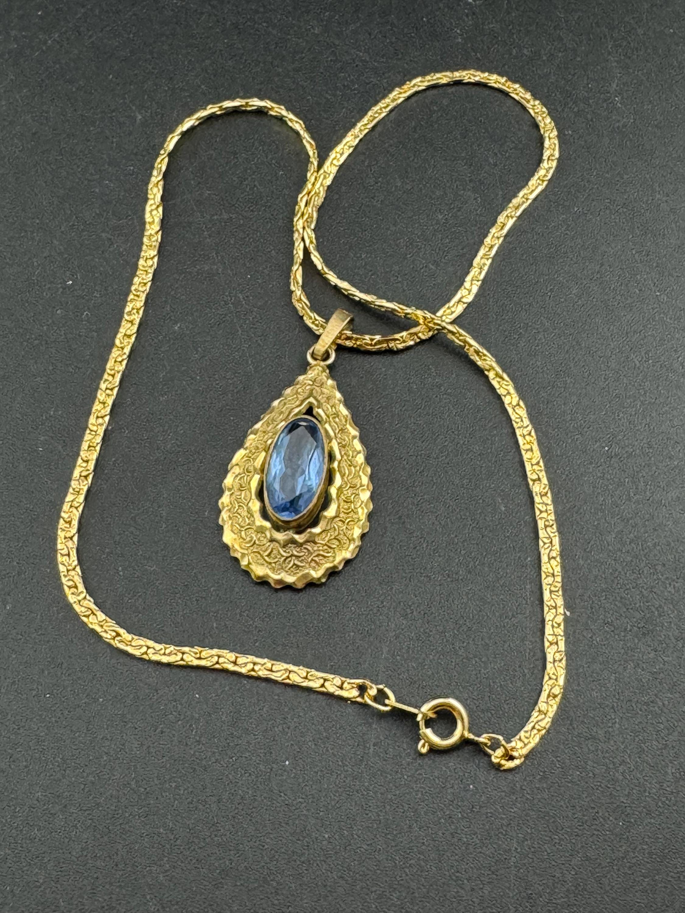 Andreas Daub Rolled Gold Modernist Pendant: Aquamarine Gemstone, 42cm Chain
