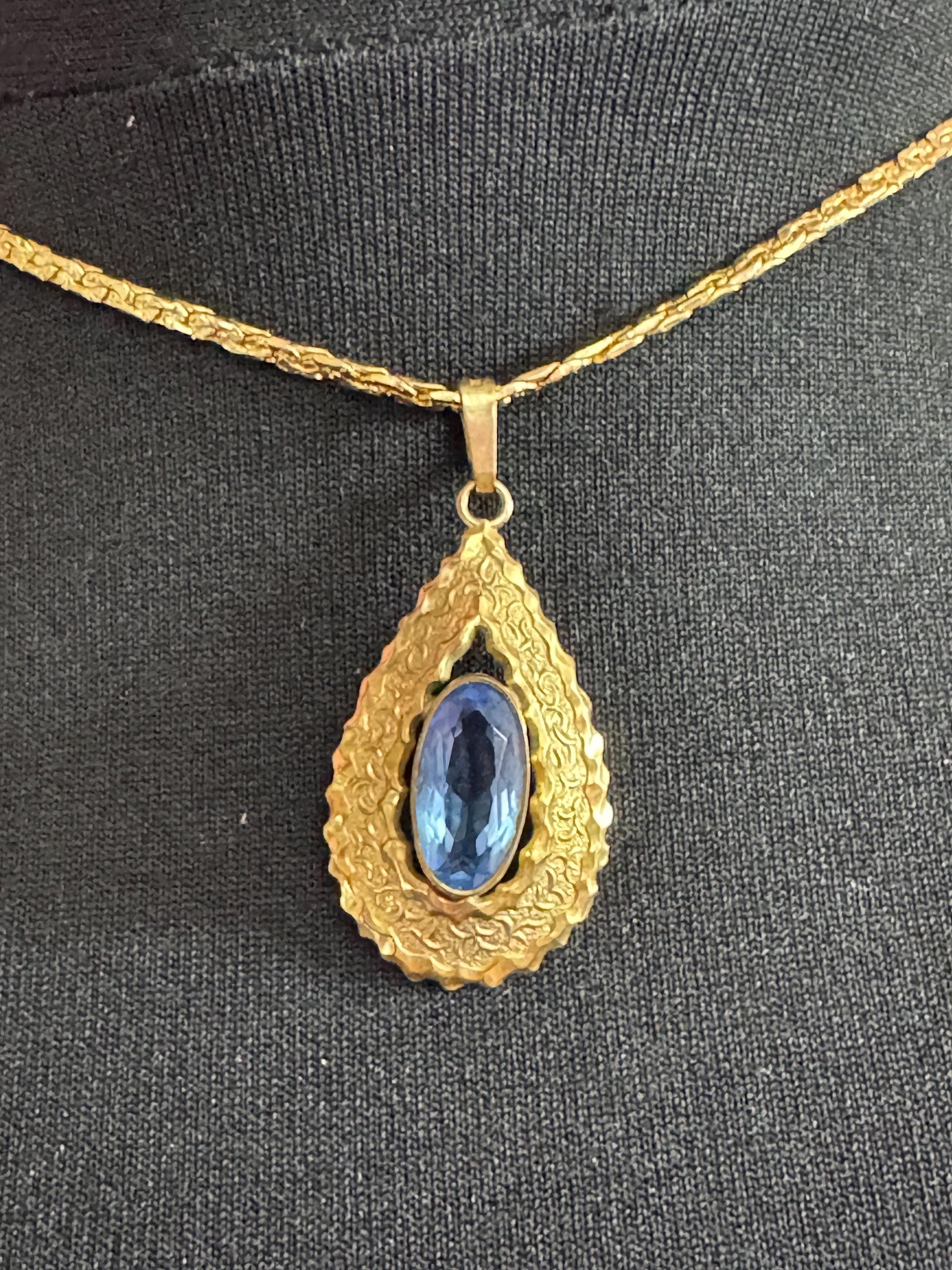 Andreas Daub Rolled Gold Modernist Pendant: Aquamarine Gemstone, 42cm Chain
