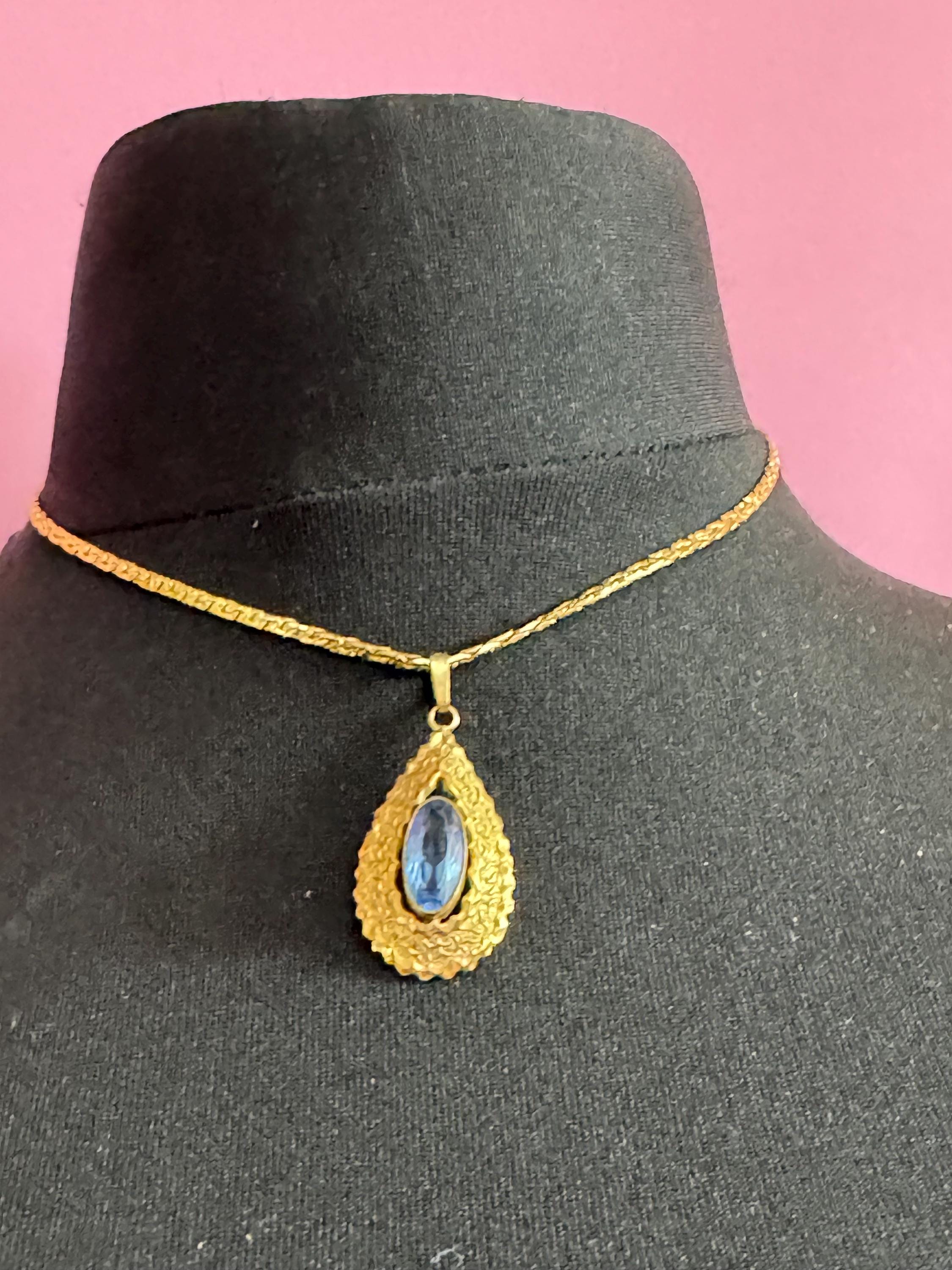 Andreas Daub Rolled Gold Modernist Pendant: Aquamarine Gemstone, 42cm Chain