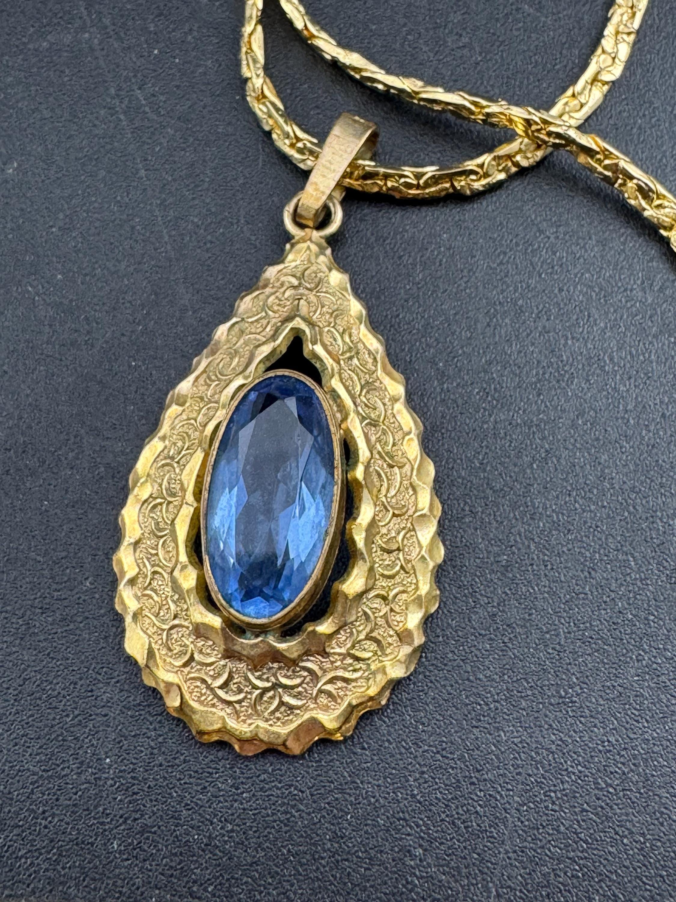 Andreas Daub Rolled Gold Modernist Pendant: Aquamarine Gemstone, 42cm Chain