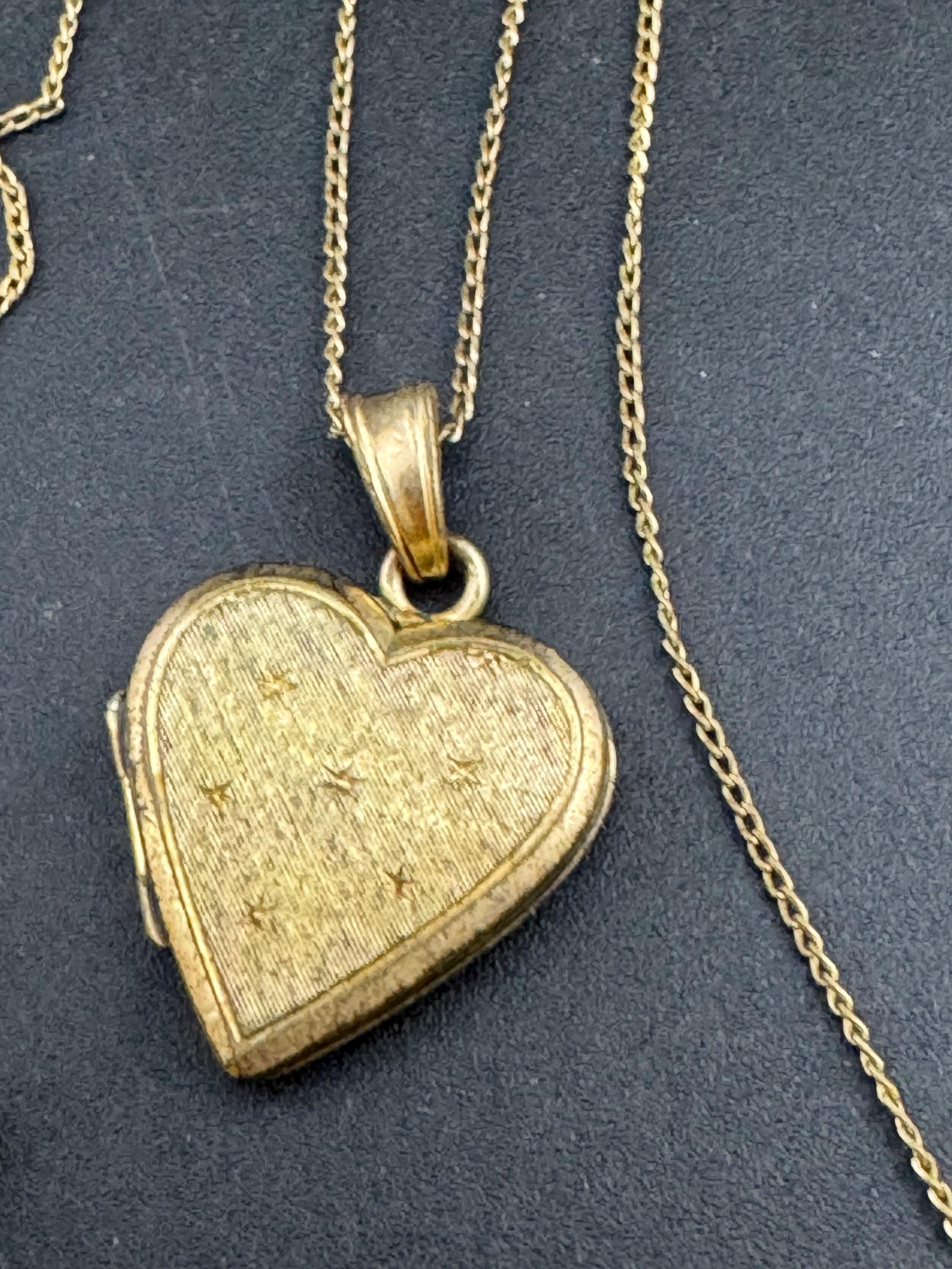 Vintage rolled gold Andreas daub love heart Locket with engraved design, on a stamped RG 58cm chain