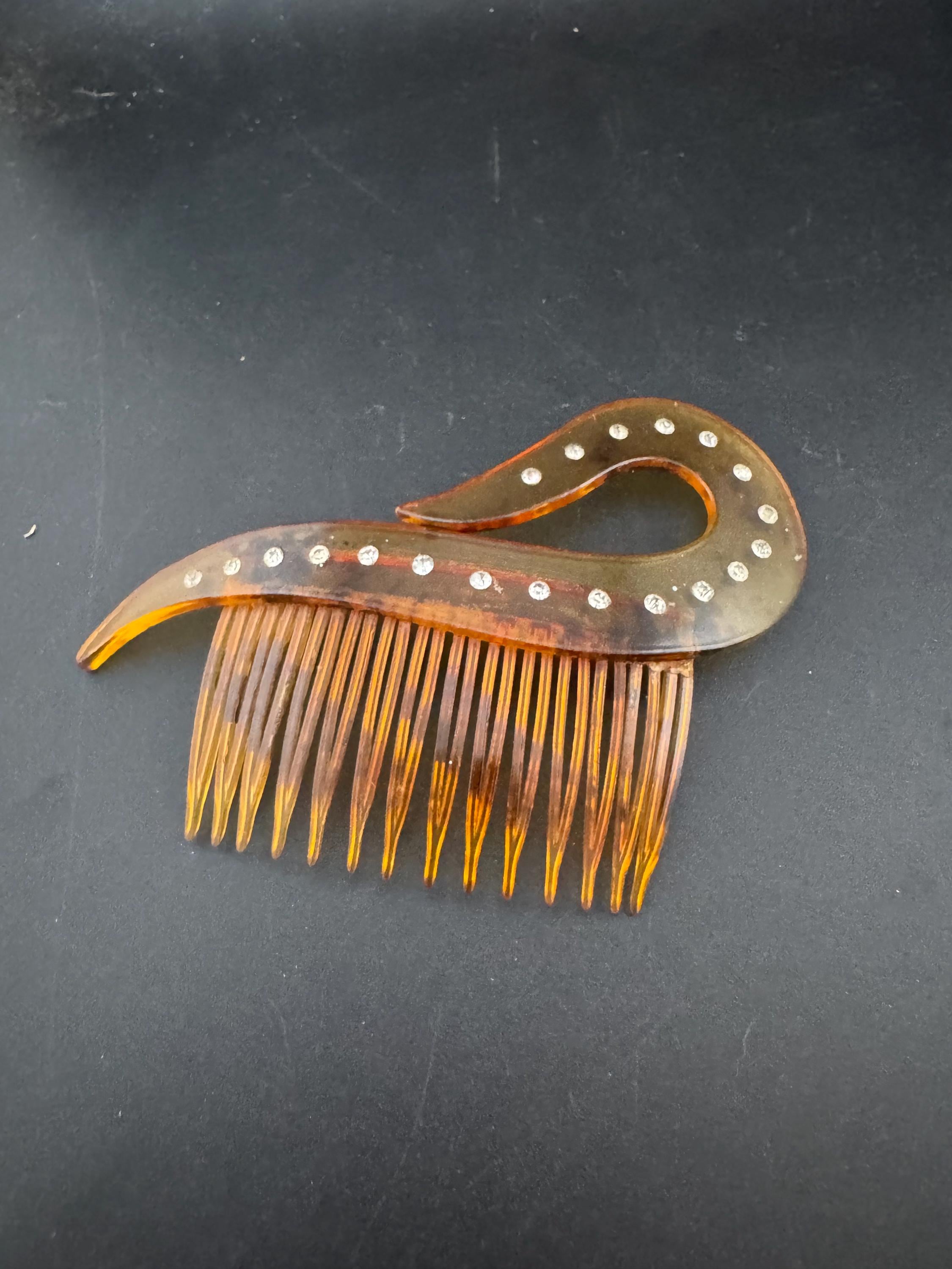 Antique Vintage Faux Tortoiseshell Dark Brown Celluloid Diamanté Hair comb,  Vintage Hairdressing