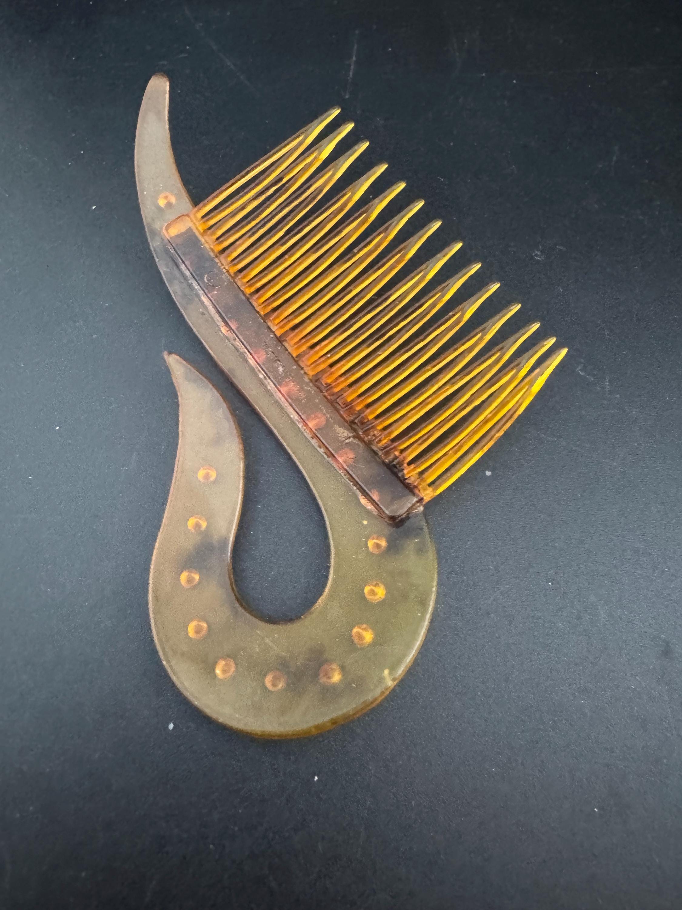 Antique Vintage Faux Tortoiseshell Dark Brown Celluloid Diamanté Hair comb,  Vintage Hairdressing