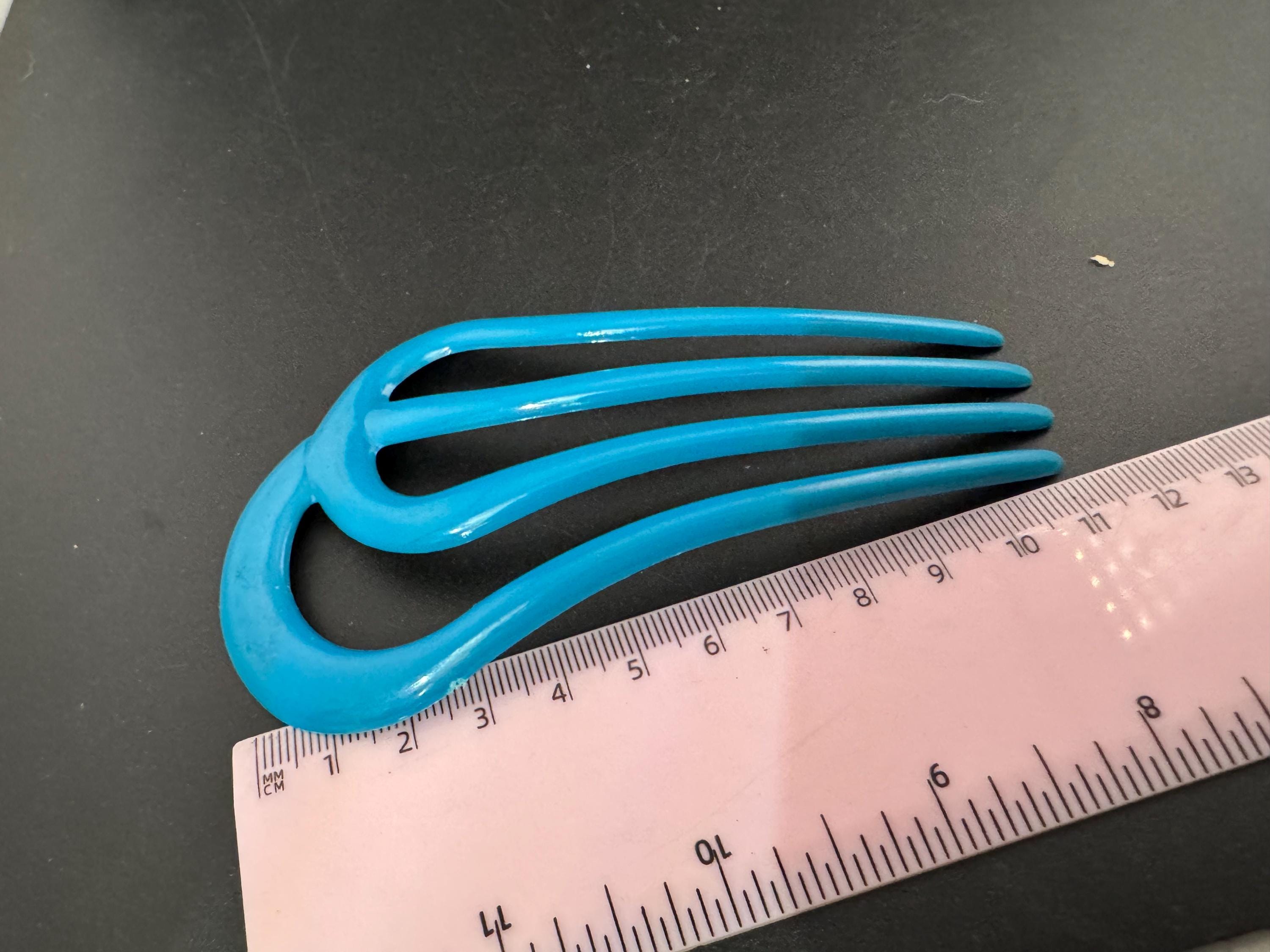 Vintage Blue Celluloid Hair Comb: Bridal Chignon Pin