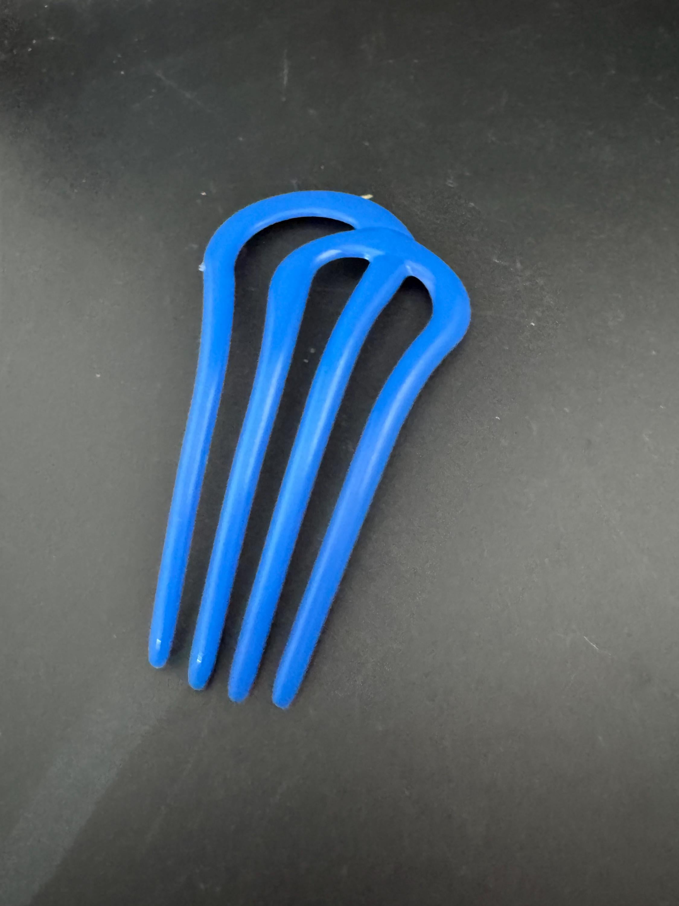 Vintage Blue Celluloid Chignon Bun Pin Hair Comb: Retro Bridal Style