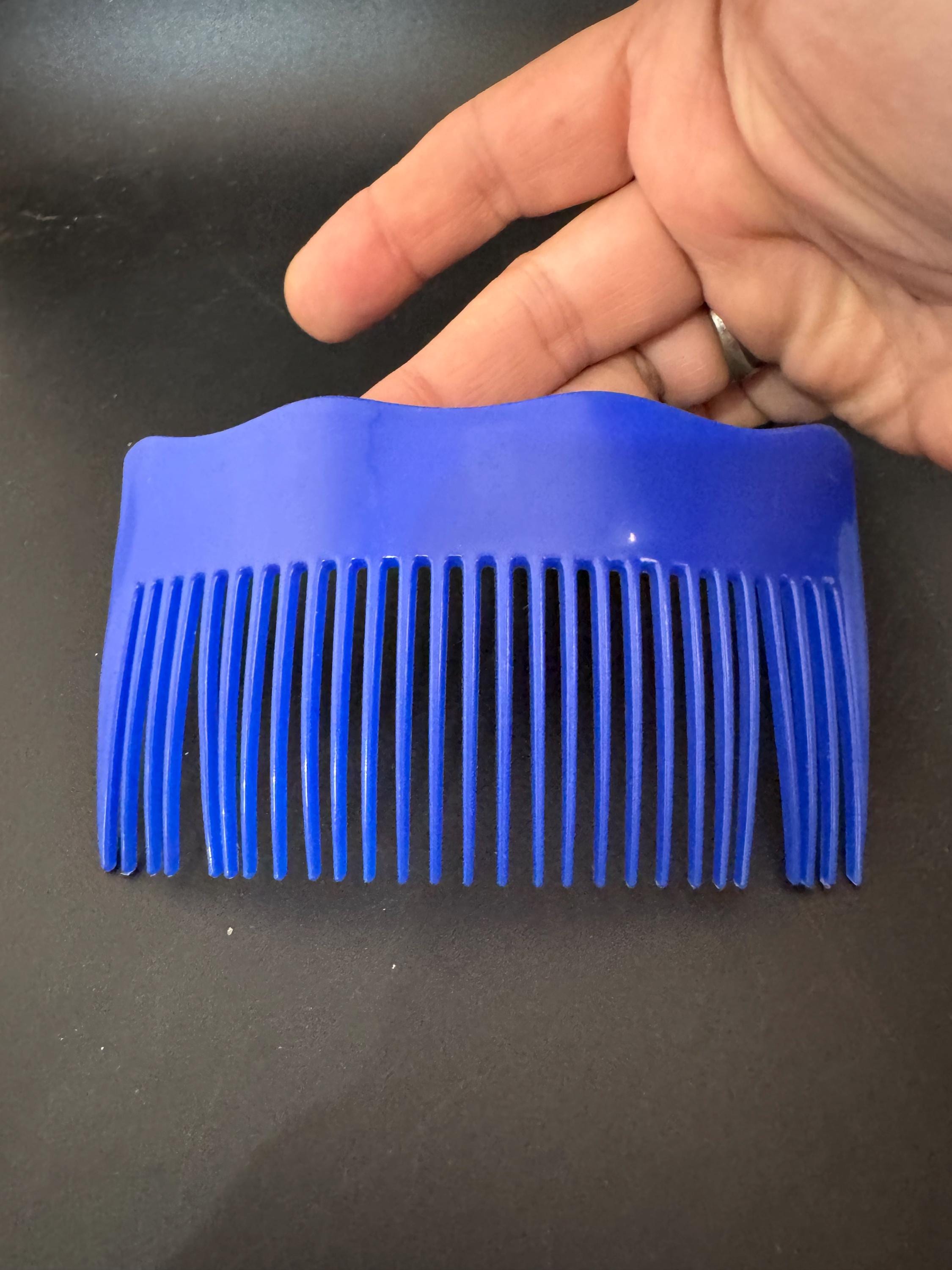 Vintage wide bright blue plastic hair comb
