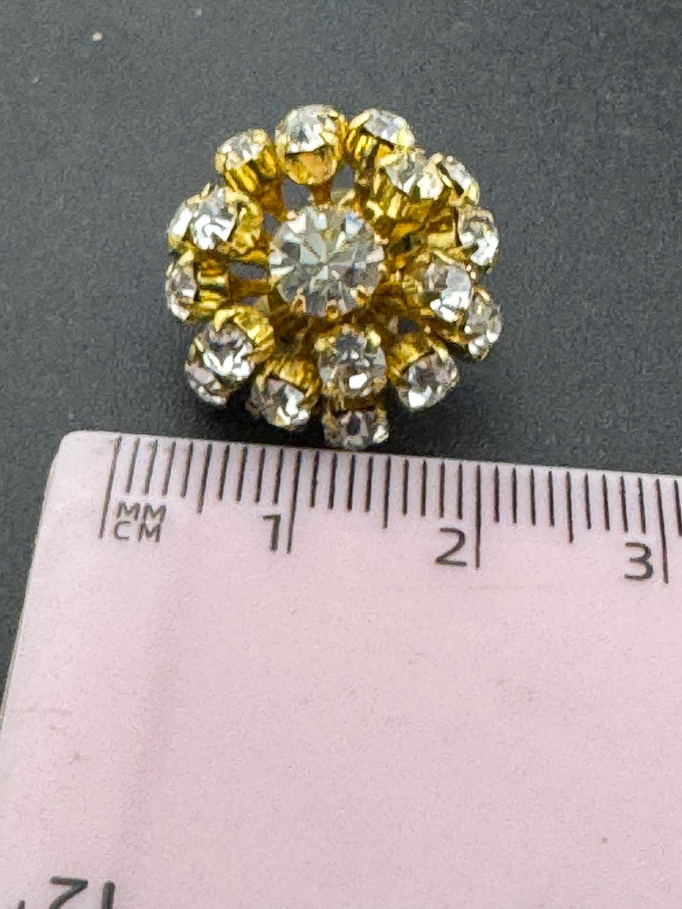 Vintage Clear Diamanté paste gold tone round domed Sputnik Clip On Earrings