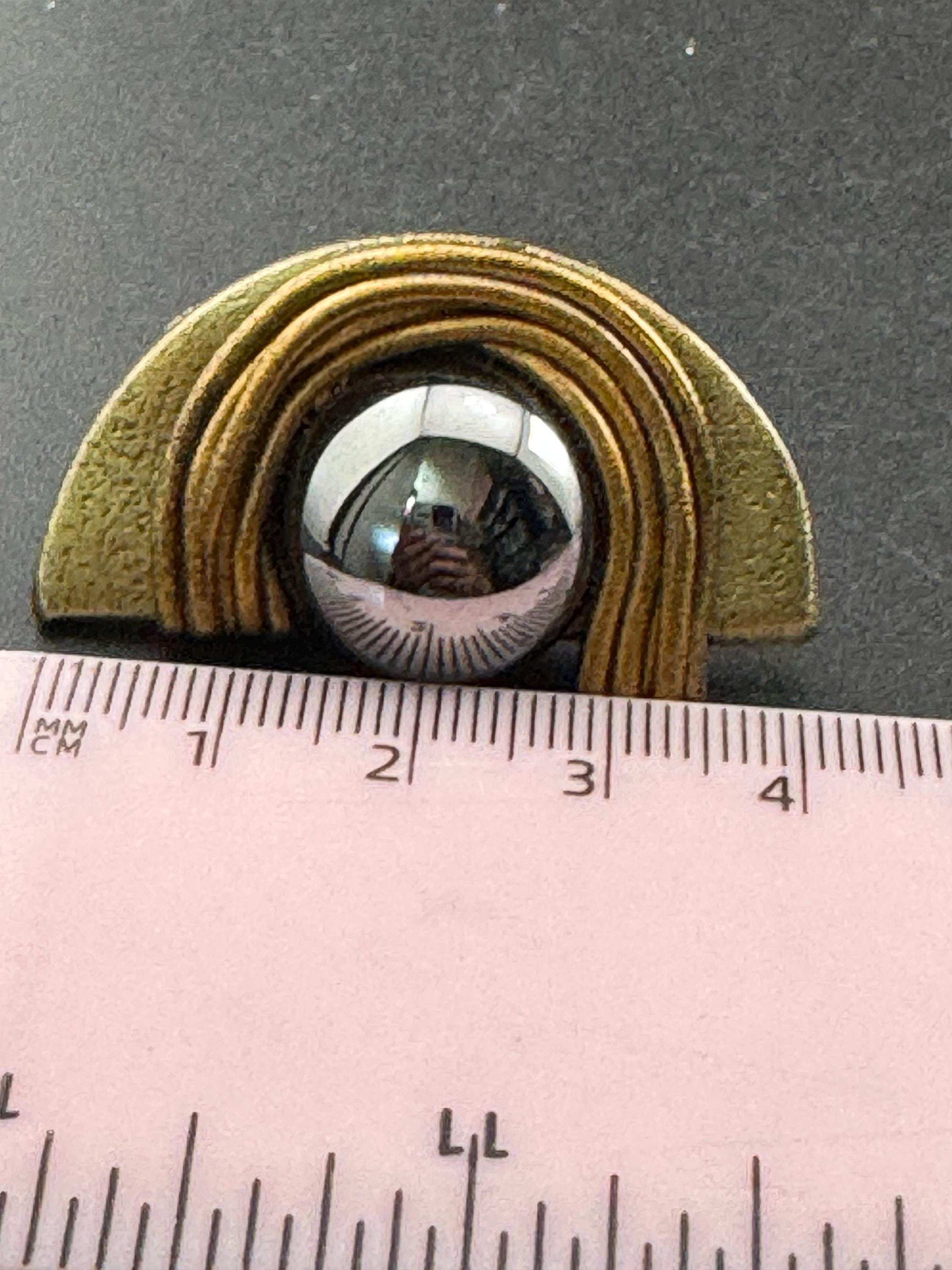 Vintage deco style vintage Gold tone Grey glass pearl cabochon semi circle geometric clip on earrings