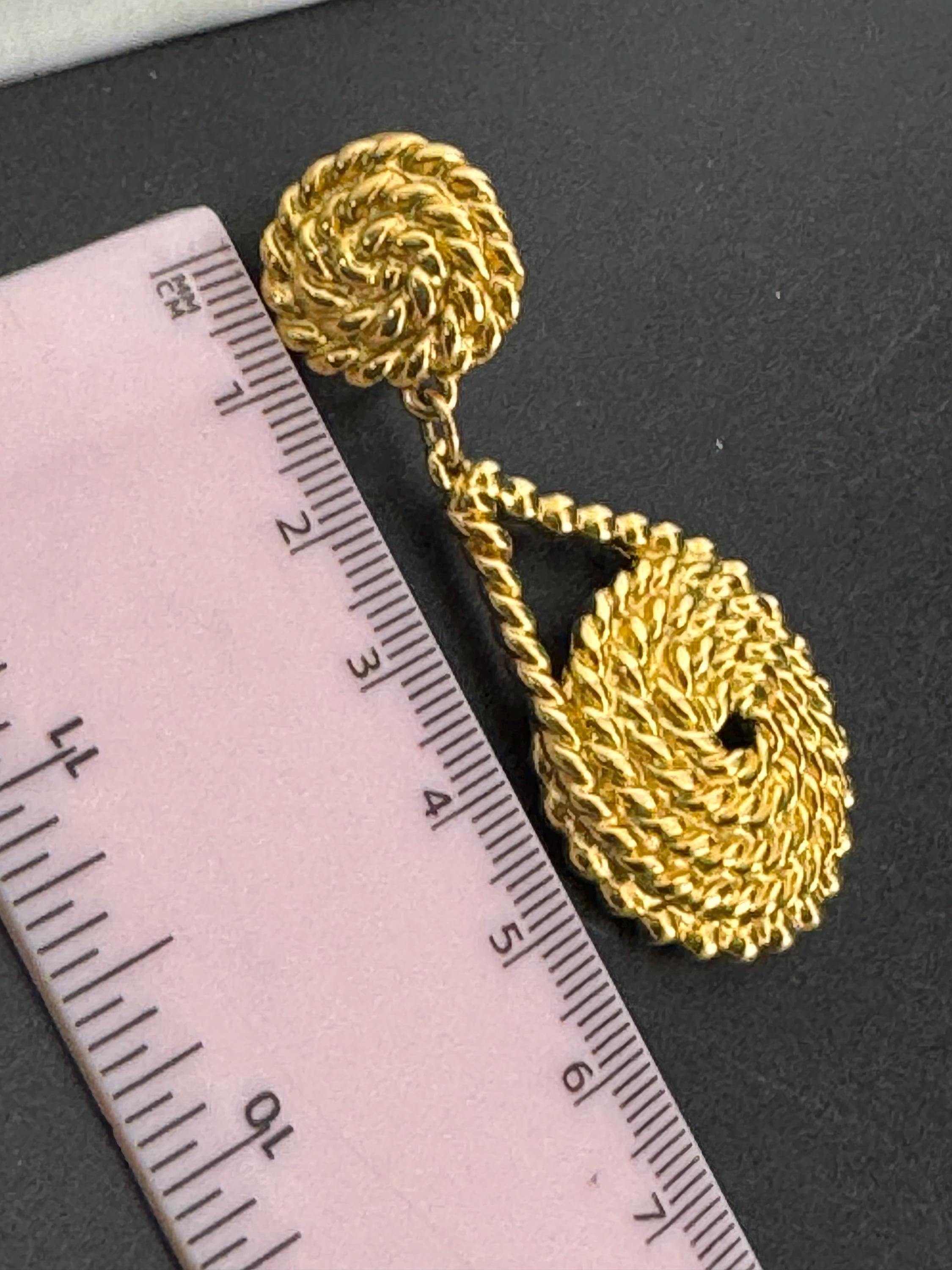 vintage gold tone oversized pair of rope twist clip on dangly earrings 6cm
