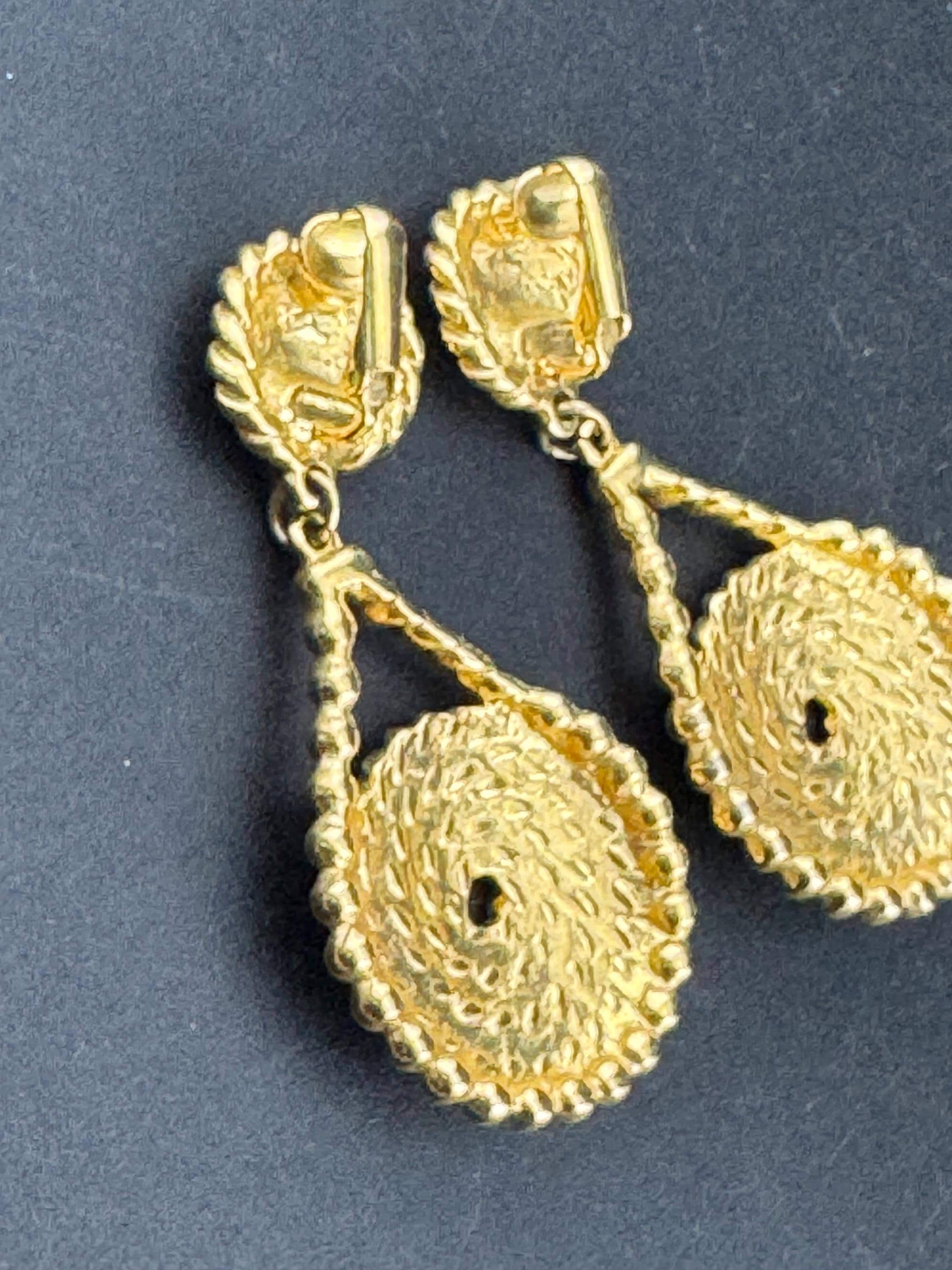 vintage gold tone oversized pair of rope twist clip on dangly earrings 6cm