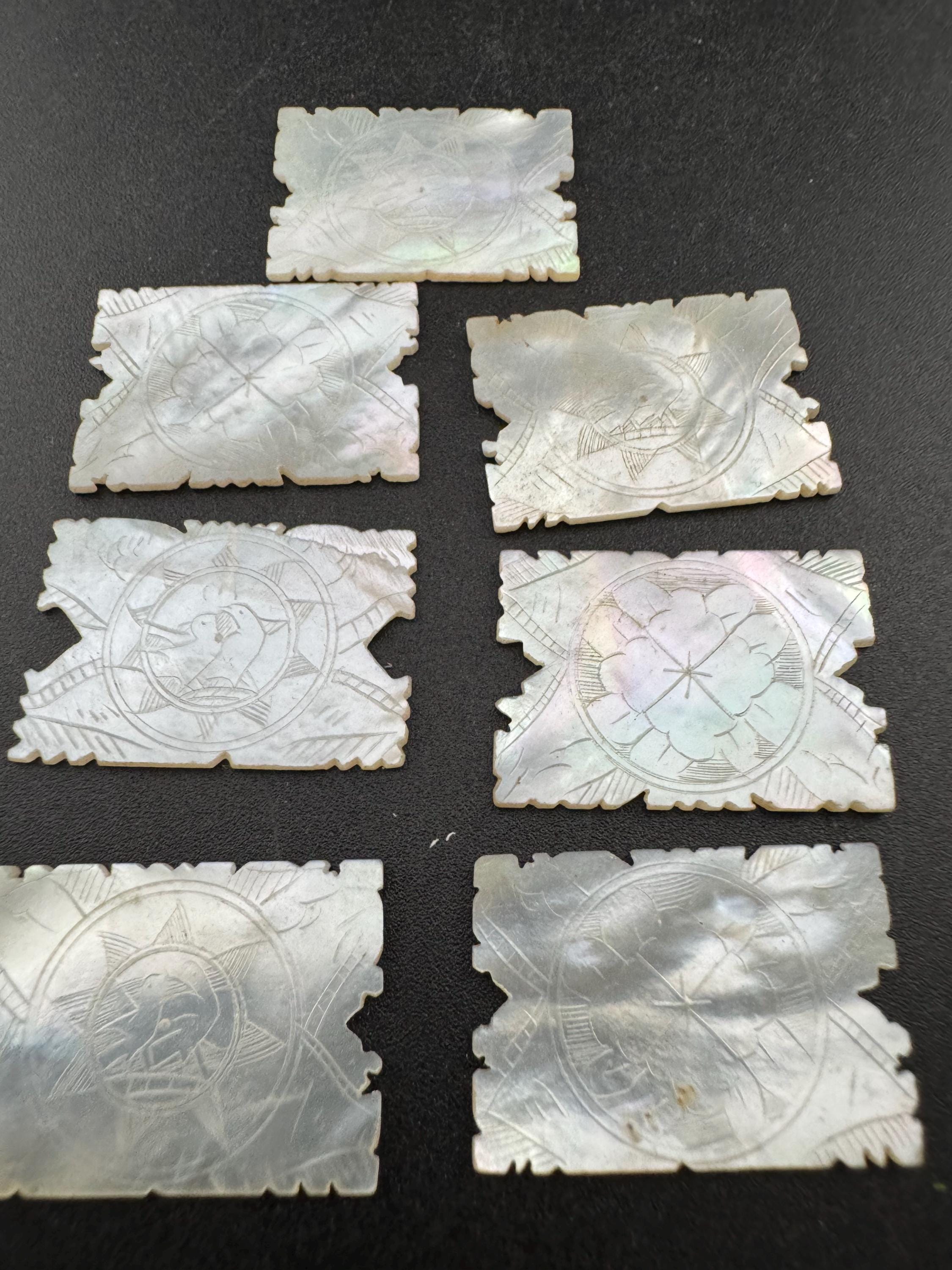 price per piece antique mother of pearl Chinese rectangular gaming counters circa 17-1800s ideal for jewellery upcycle project Quing dynasty