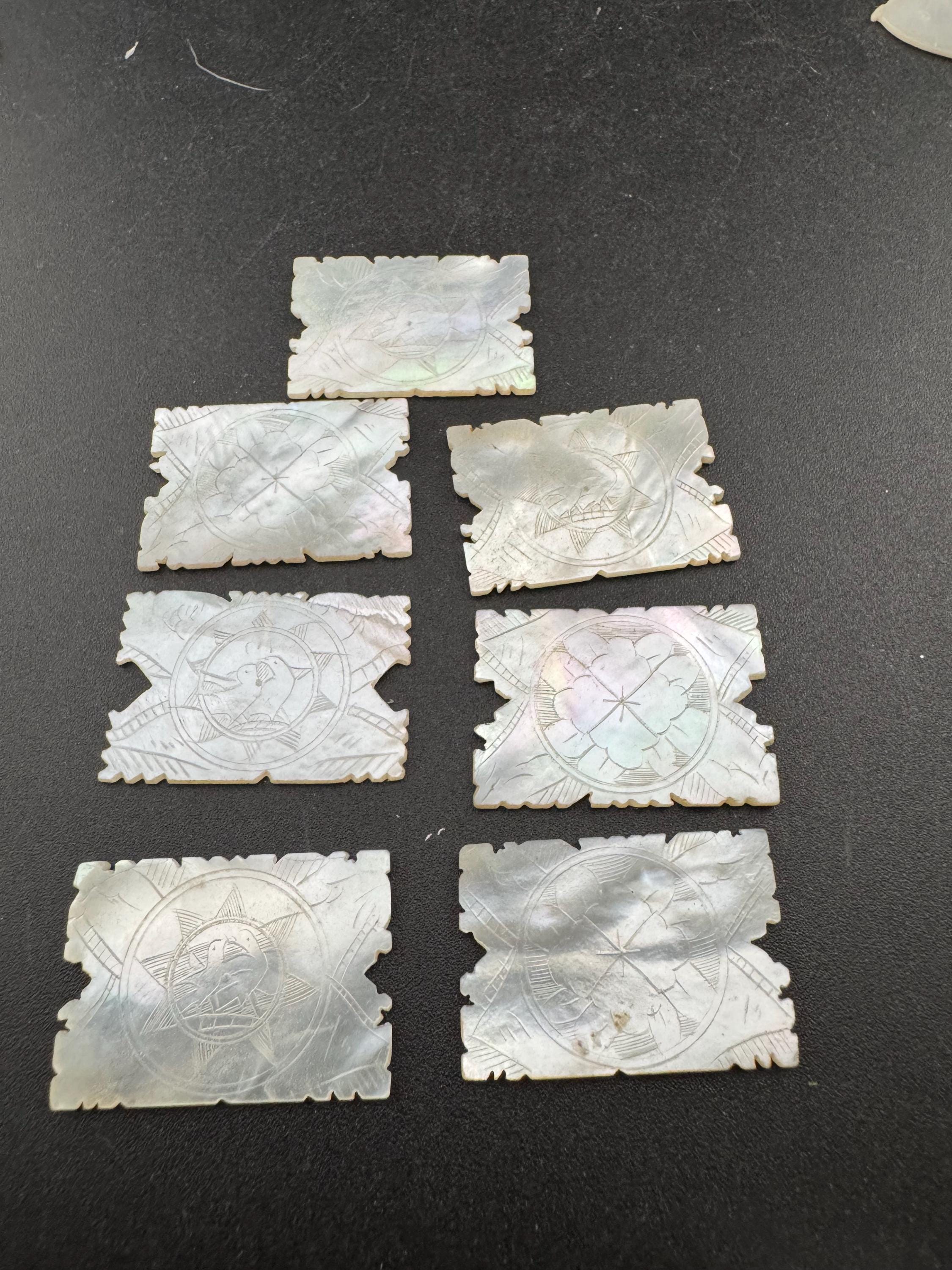 price per piece antique mother of pearl Chinese rectangular gaming counters circa 17-1800s ideal for jewellery upcycle project Quing dynasty