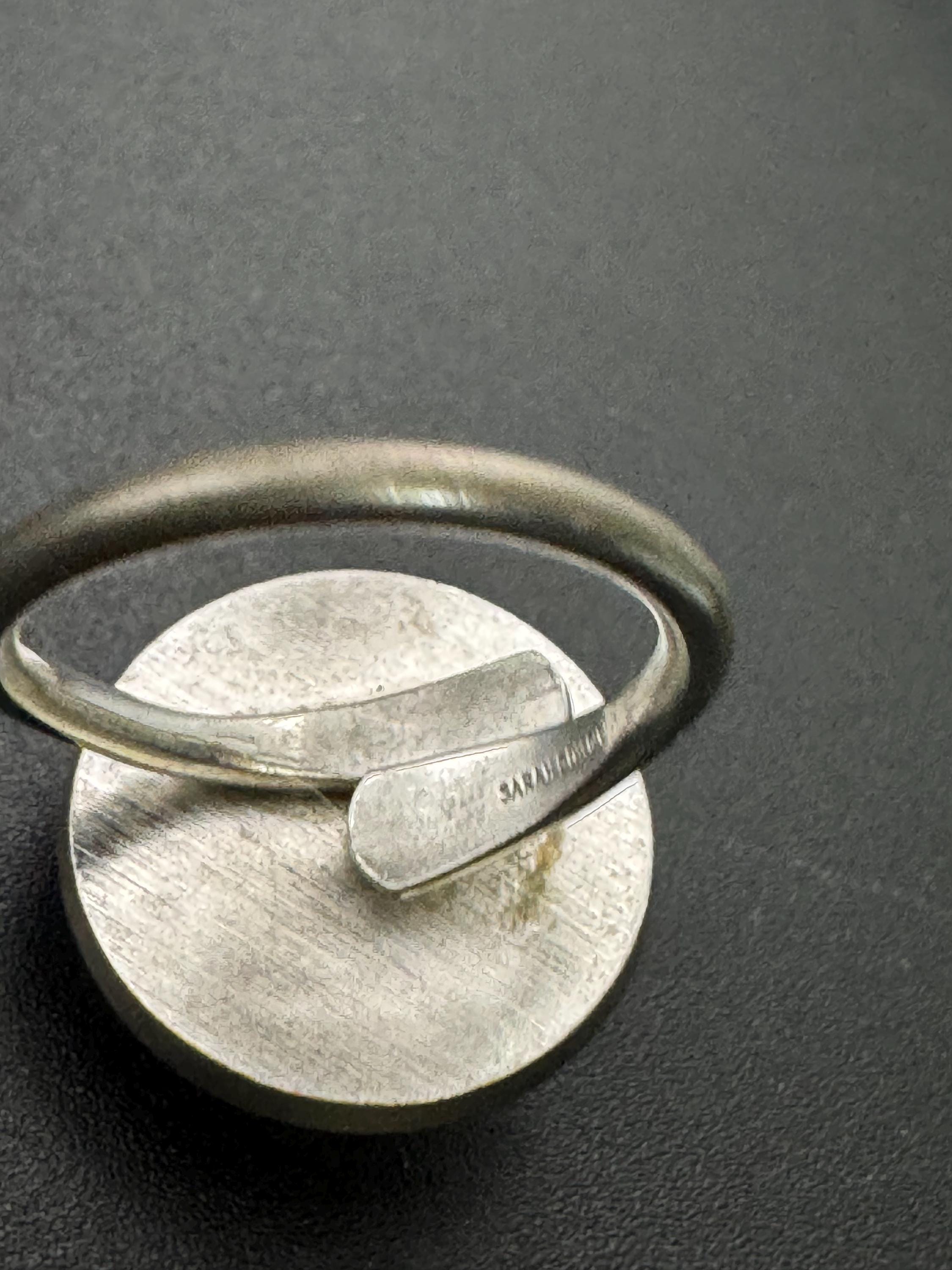 Signed Sarah Coventry Rhinestone Cocktail Ring: 1970s Silver Tone Adjustable