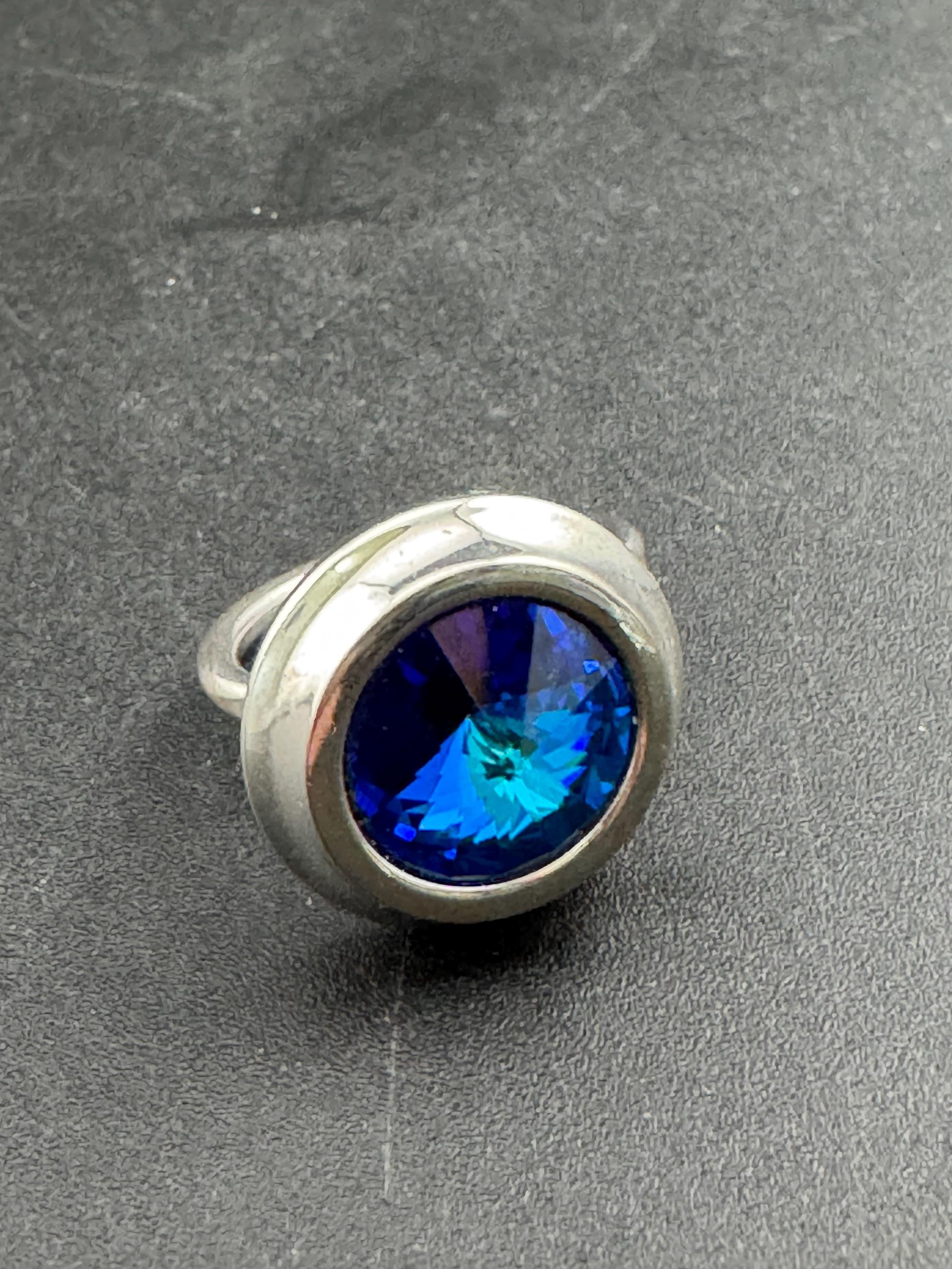 Signed Sarah Coventry Rhinestone Cocktail Ring: 1970s Silver Tone Adjustable