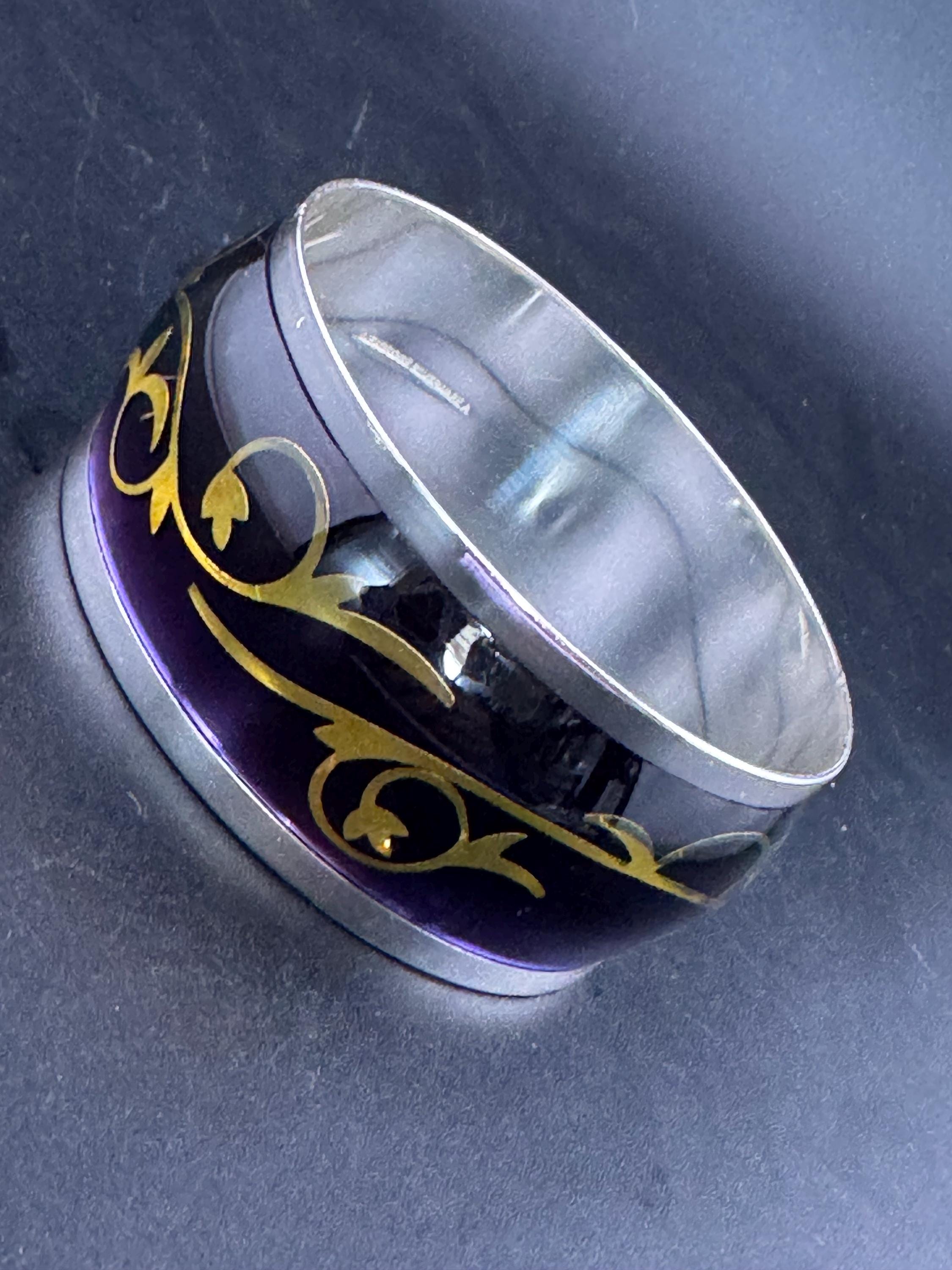 Signed Newbridge Silverware Bangle: Purple, Silver & Gold Modernist Design