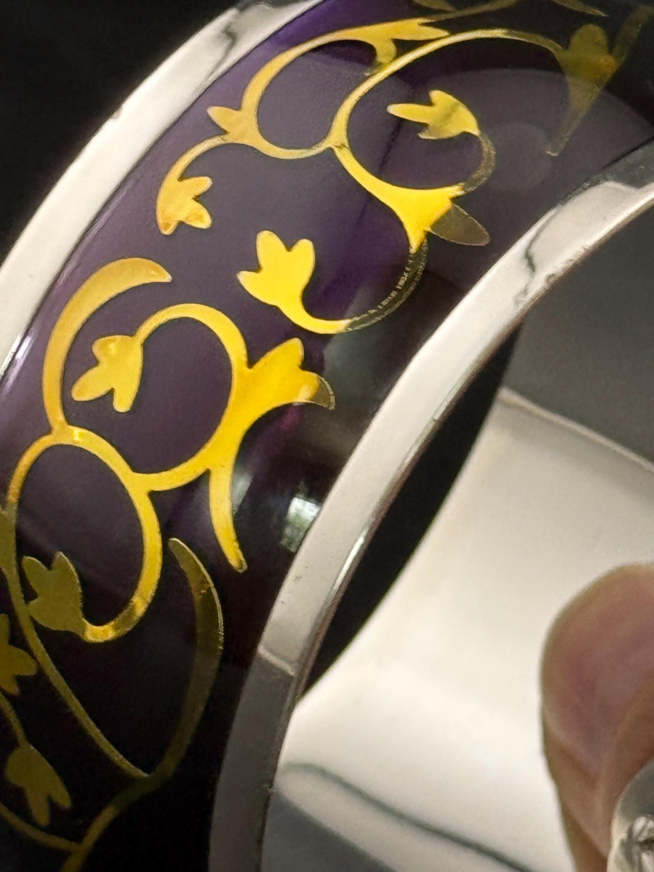 Signed Newbridge Silverware Bangle: Purple, Silver & Gold Modernist Design