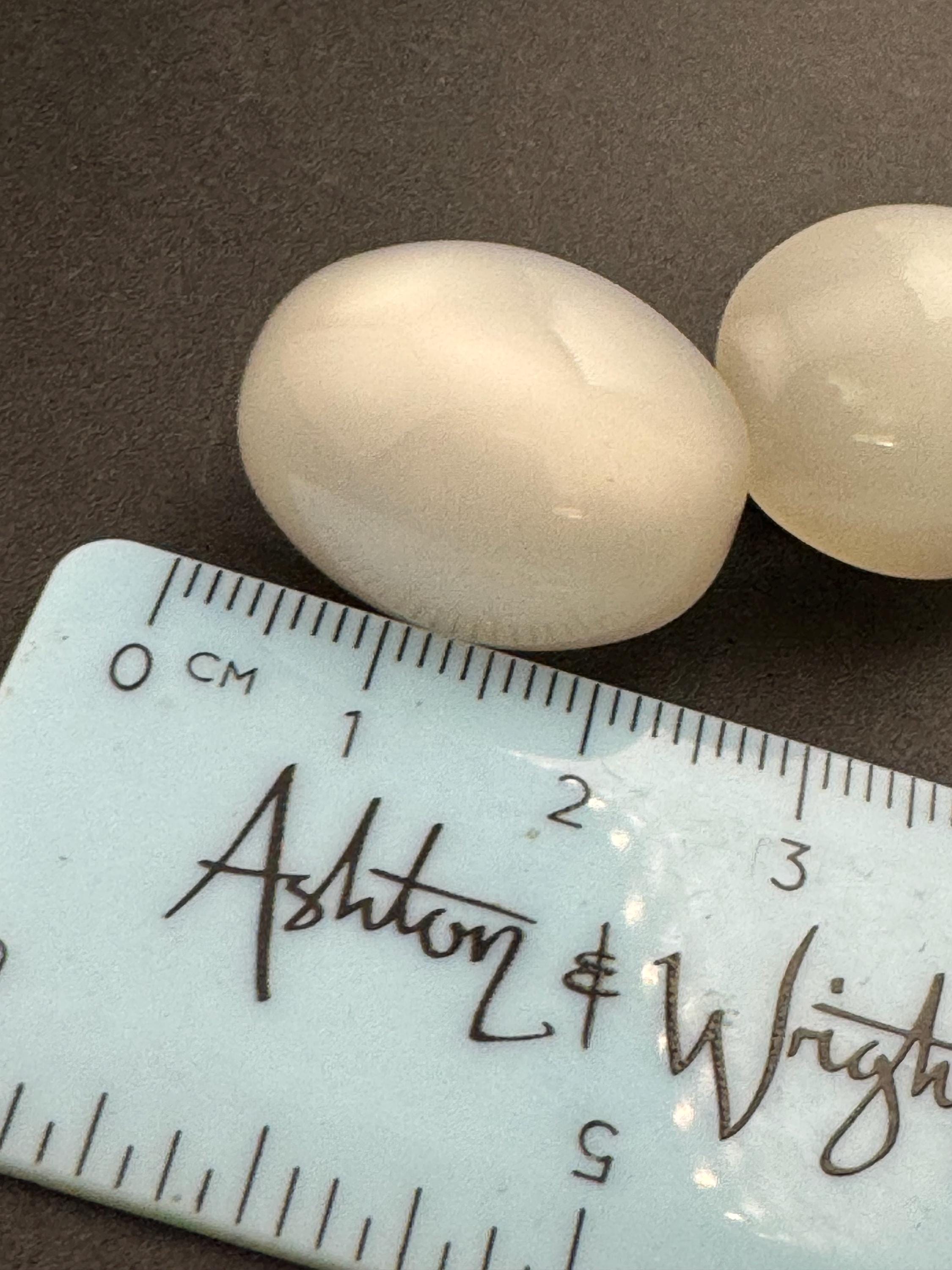 Signed RICHELIEU Vintage white pearlised lucite oval domed stud clip on earrings