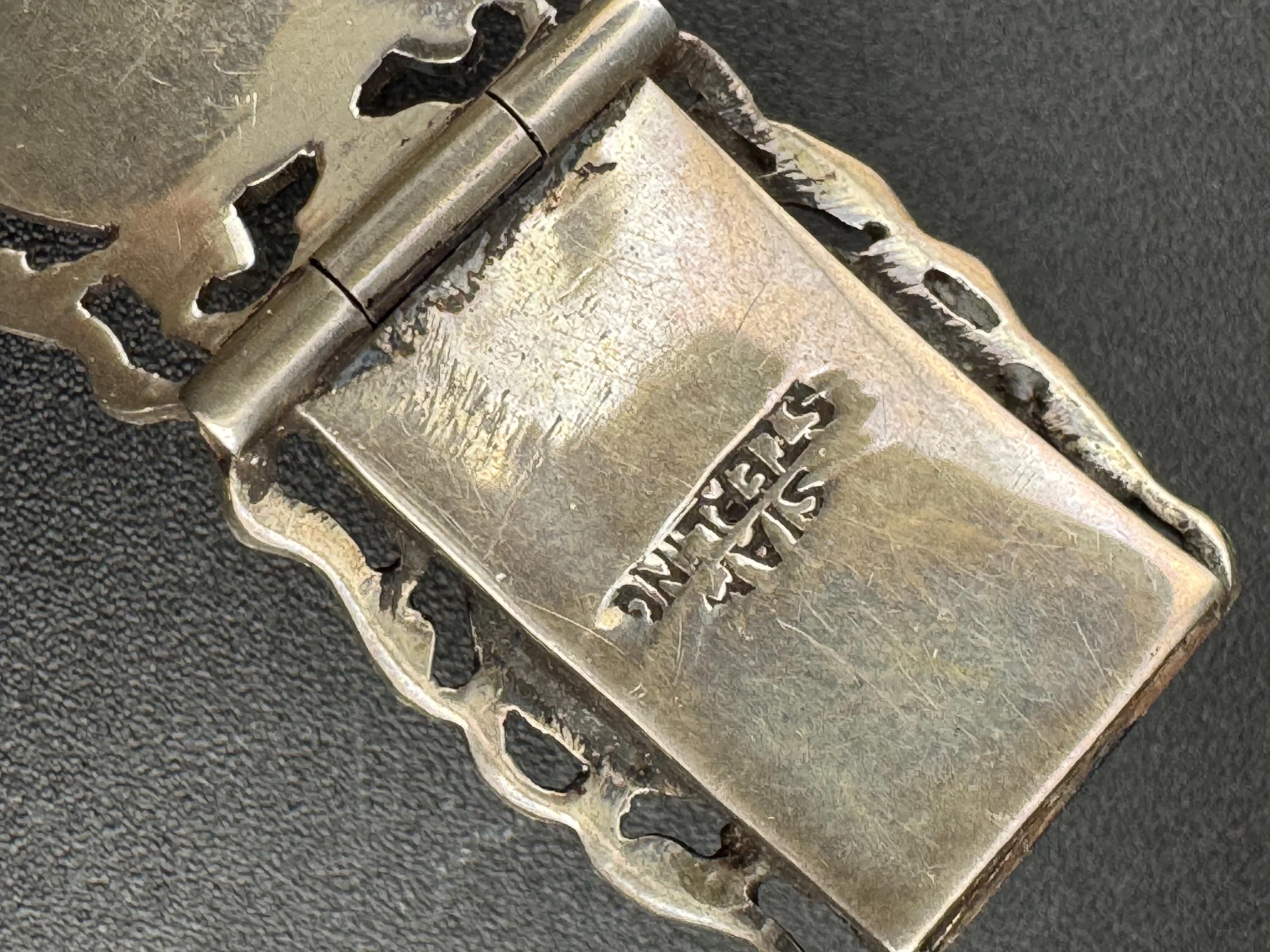Vintage Siam Silver and black enamel pictorial panel link bracelet 18.5cm 25.8grams