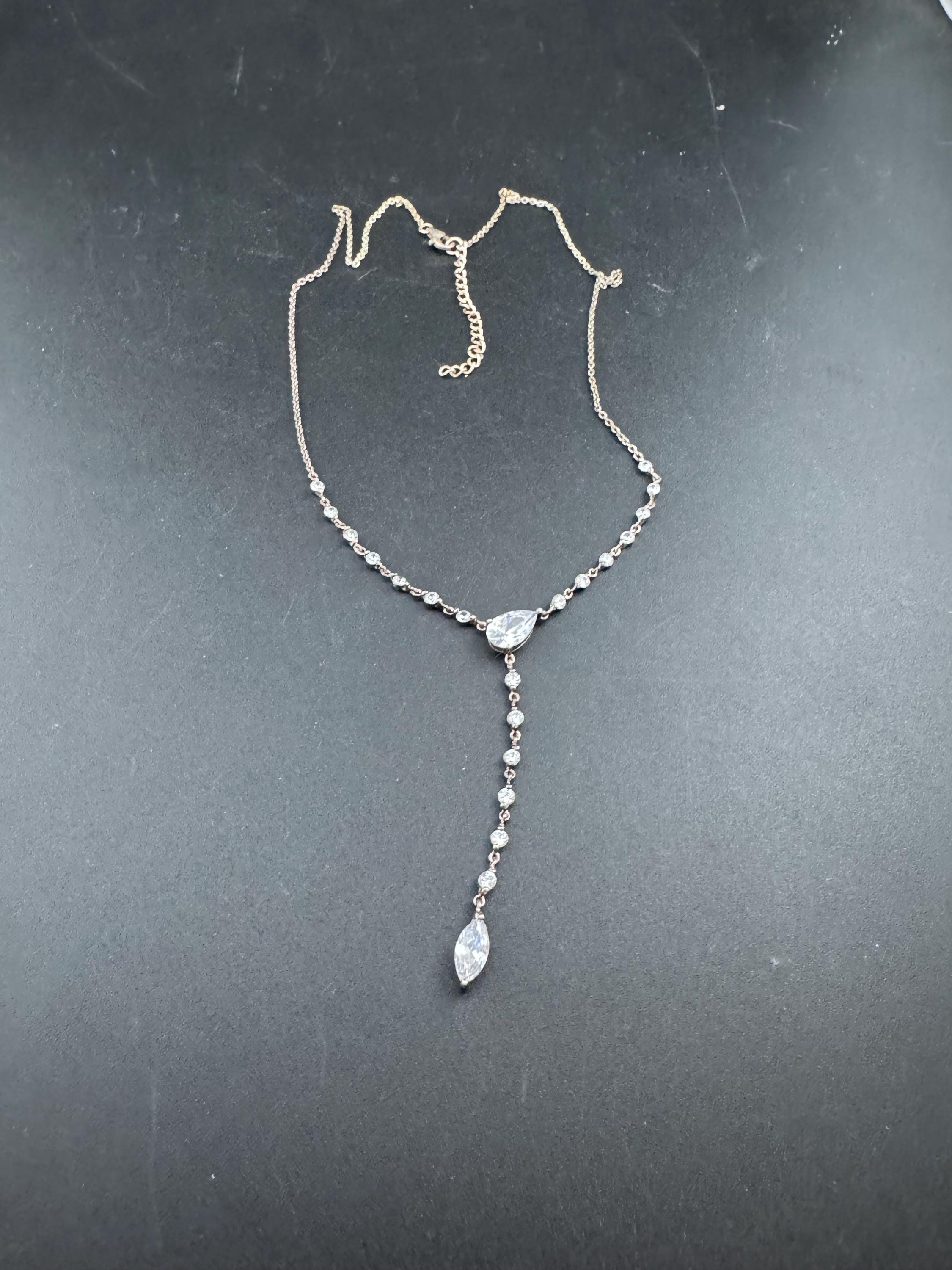 925 sterling silver clear diamanté teardrop water drop pendant chain necklace