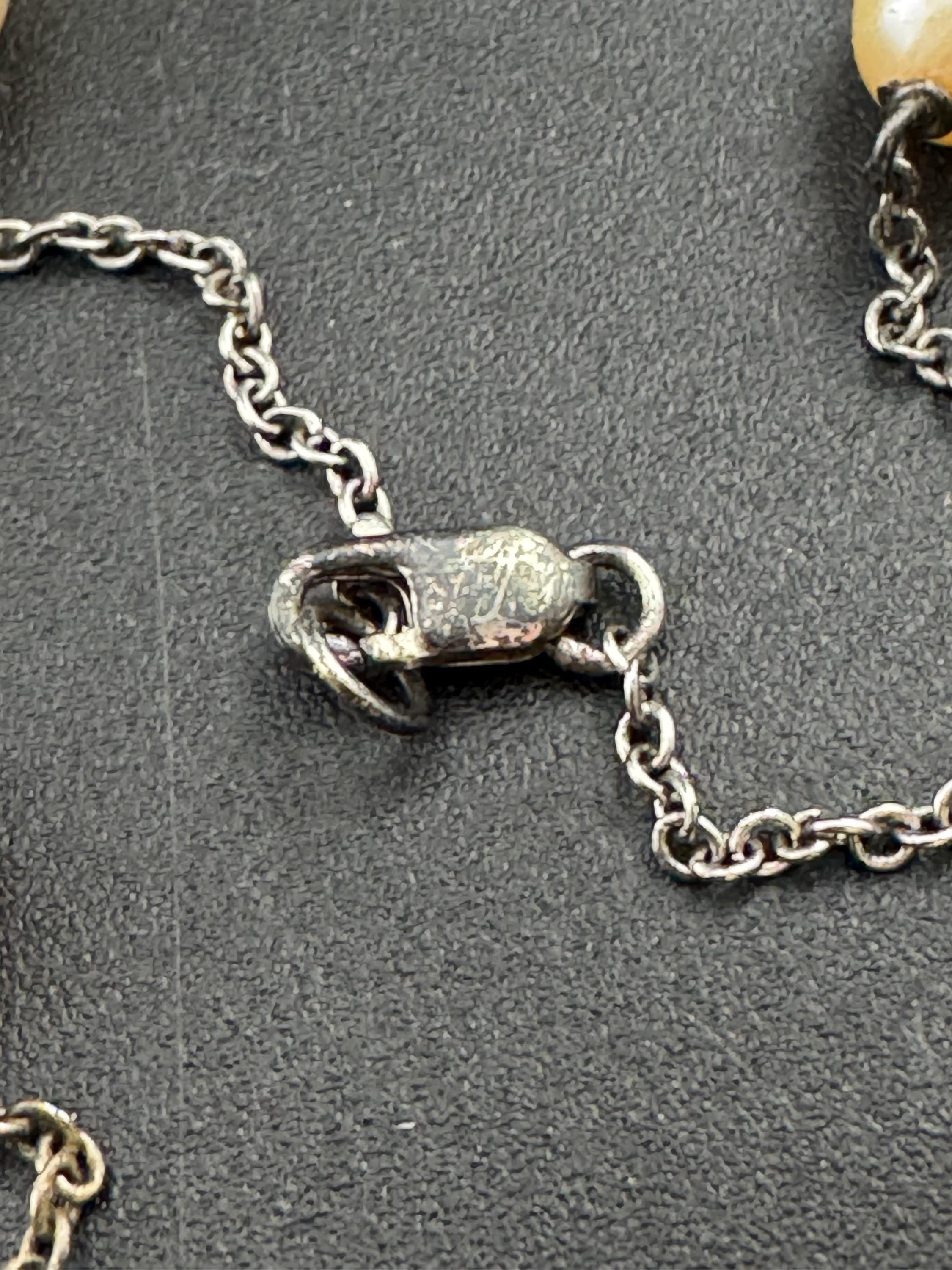 925 sterling silver natural cultured brown cream beaded sea pearl station chain necklace 11.7gms 46cm