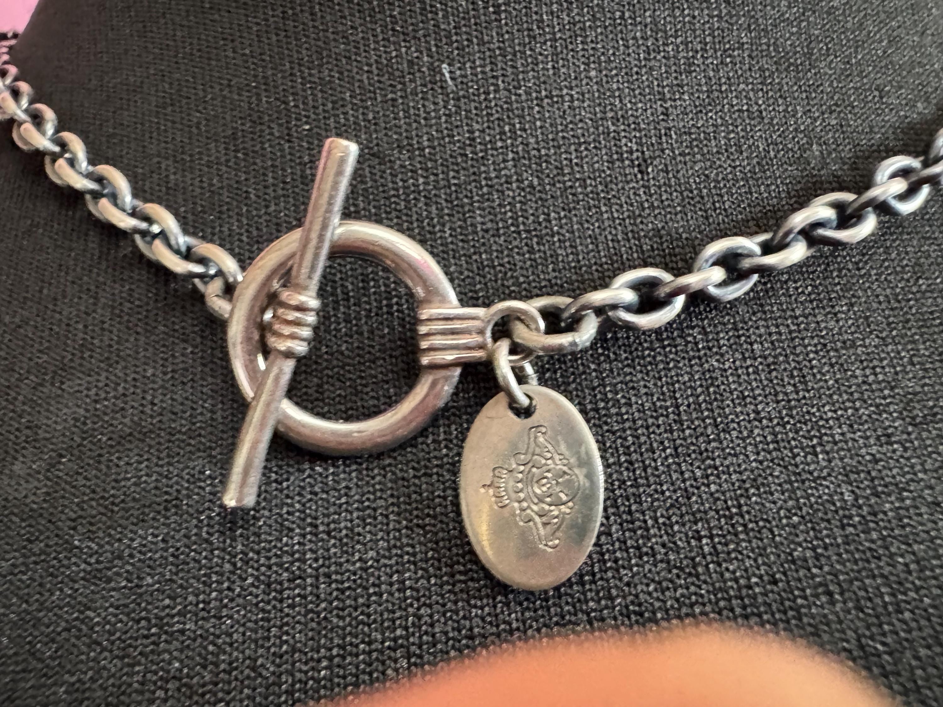 MAWI London Sterling Silver Chain Necklace: Darkened Cable Link, T-Bar