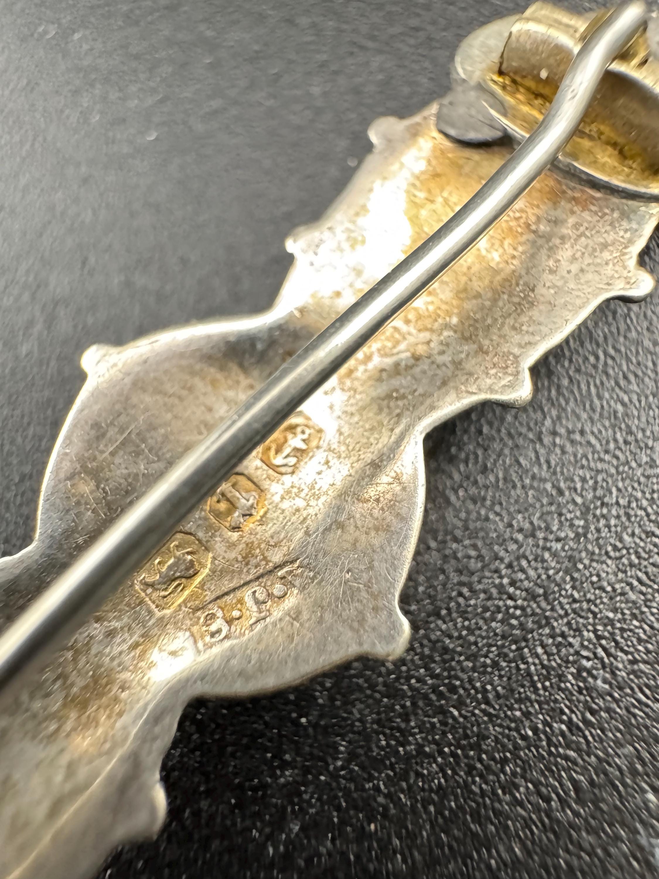 Victorian Antique aesthetic period  925 sterling silver etched bar brooch 3.2grams 4.5cm