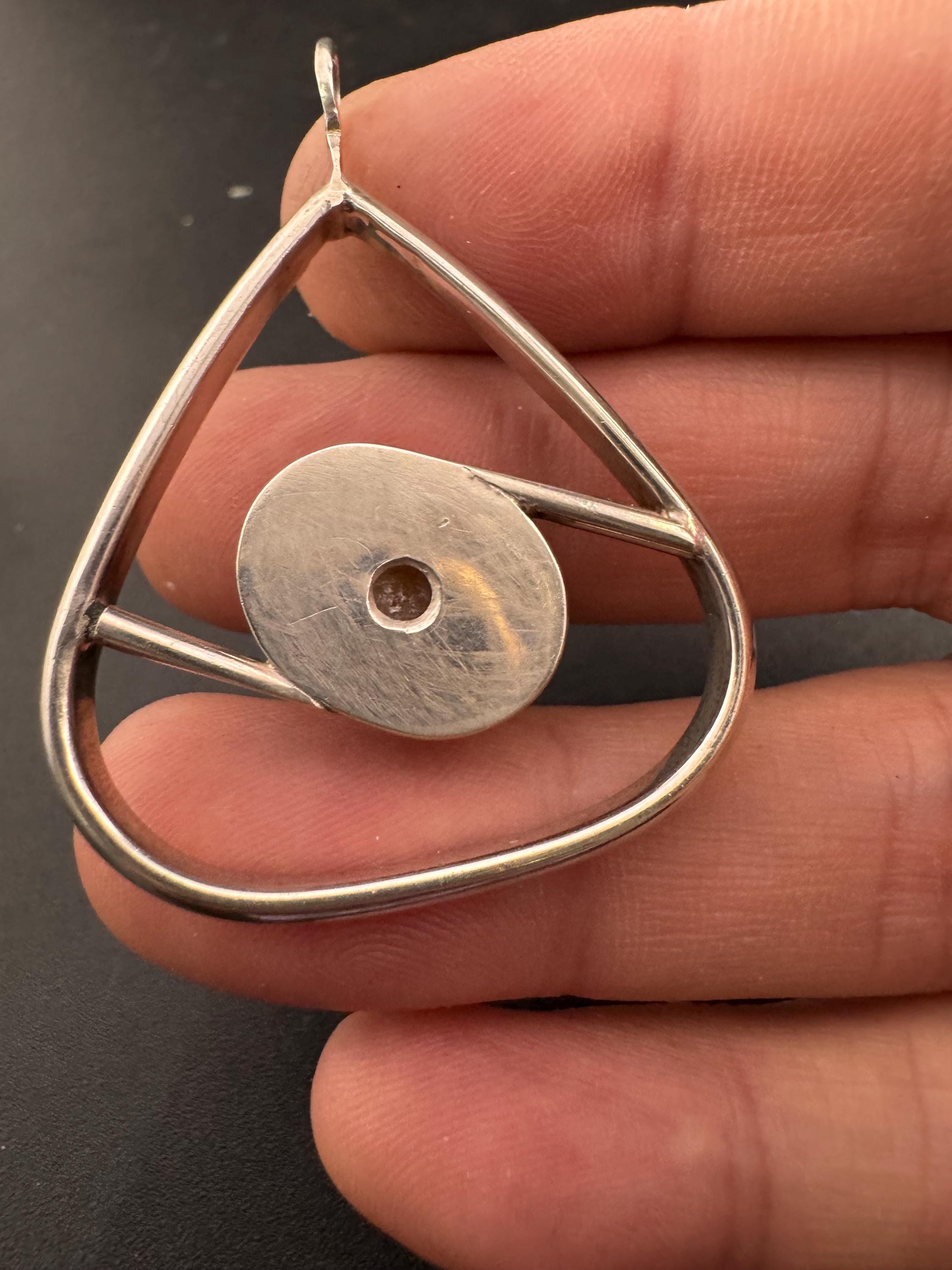vintage yellow brown ochre Agate gemstone modernist pendant for a chain 925 sterling silver 11.1grams 4.75