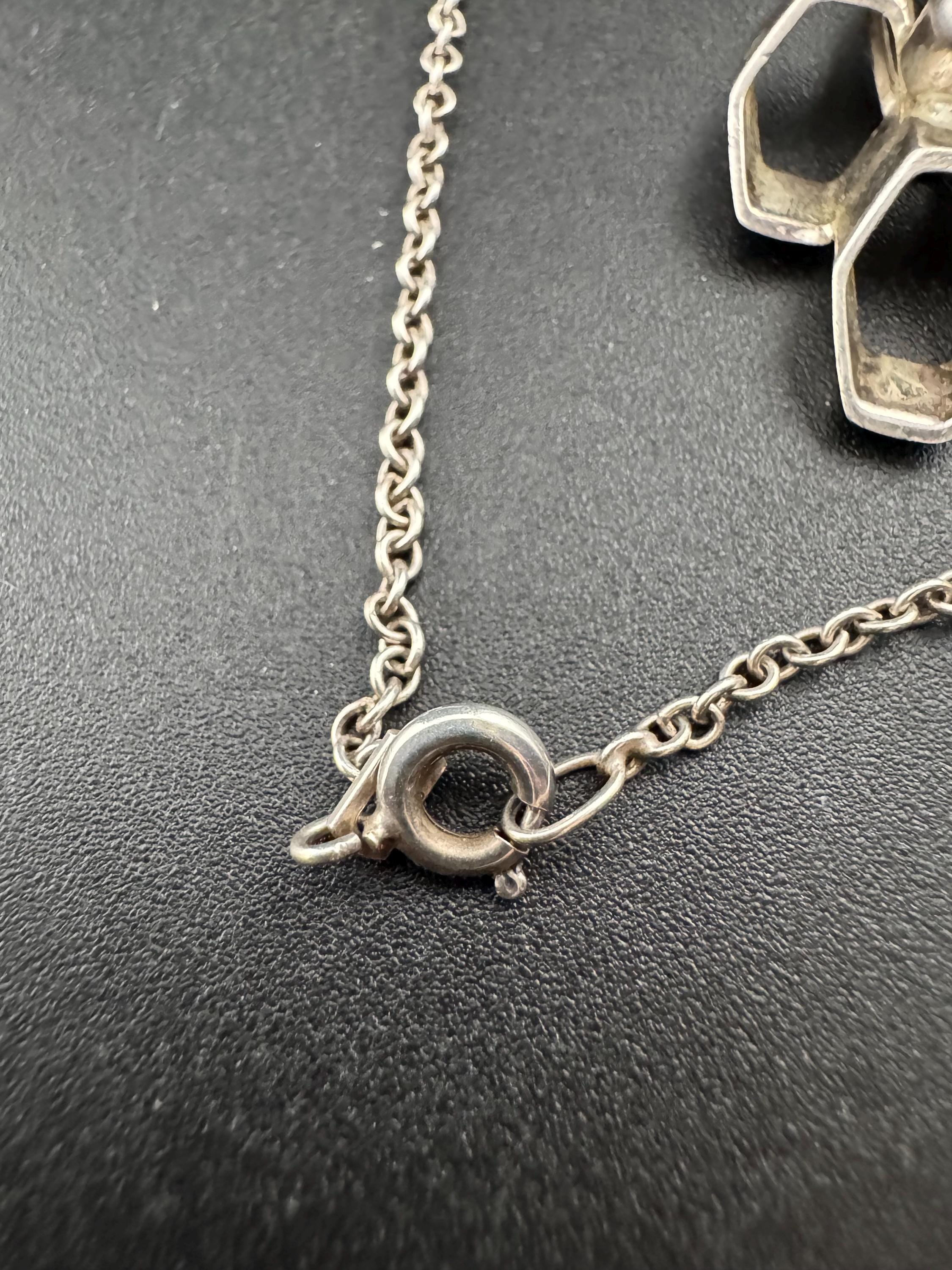 Signed A&D Andreas Daub 925 sterling Silver brutalist modernist pendant on an 19” chain