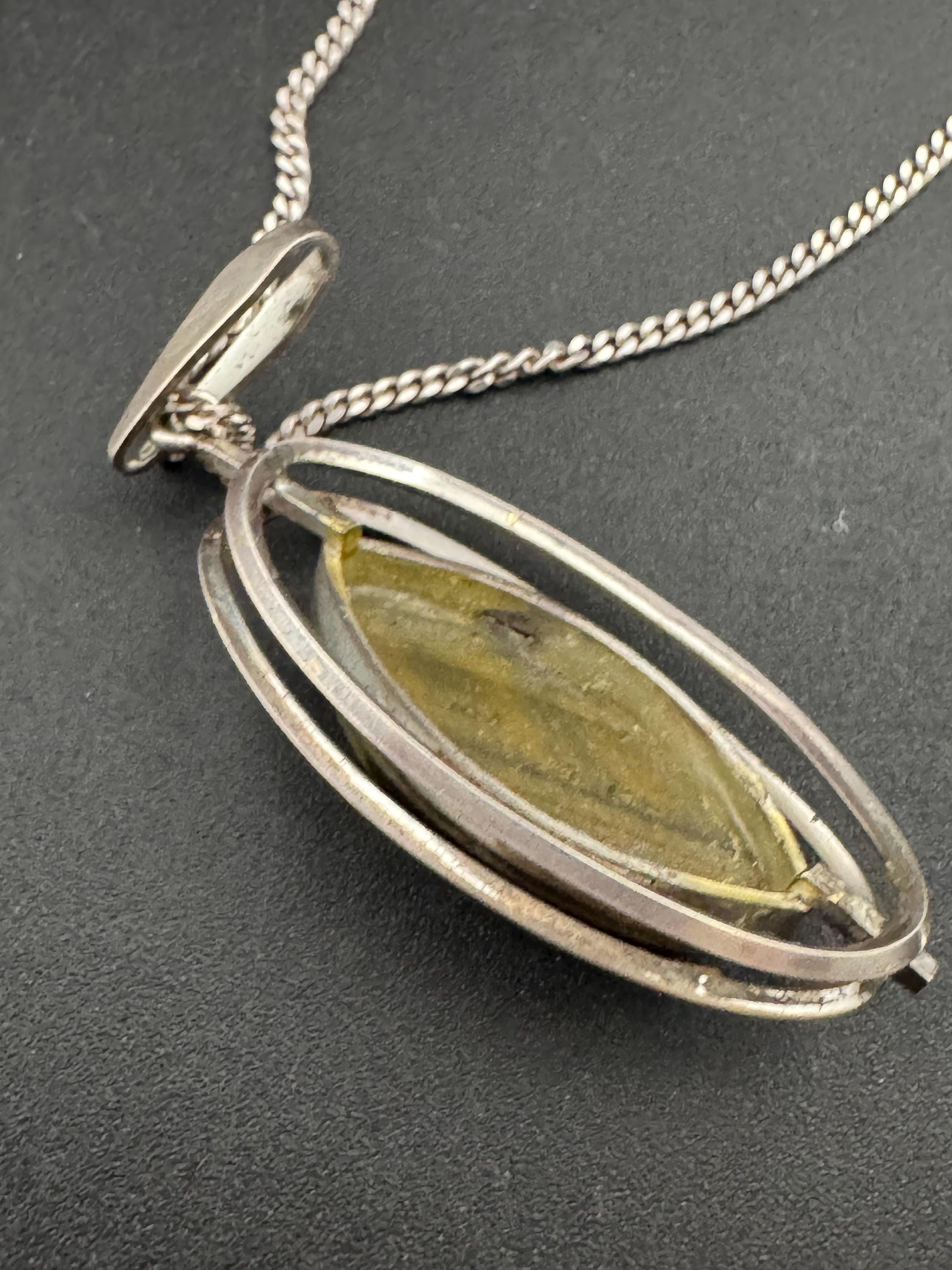 Vintage K&L Sterling Silver Tiger's Eye Pendant Necklace - 1970s