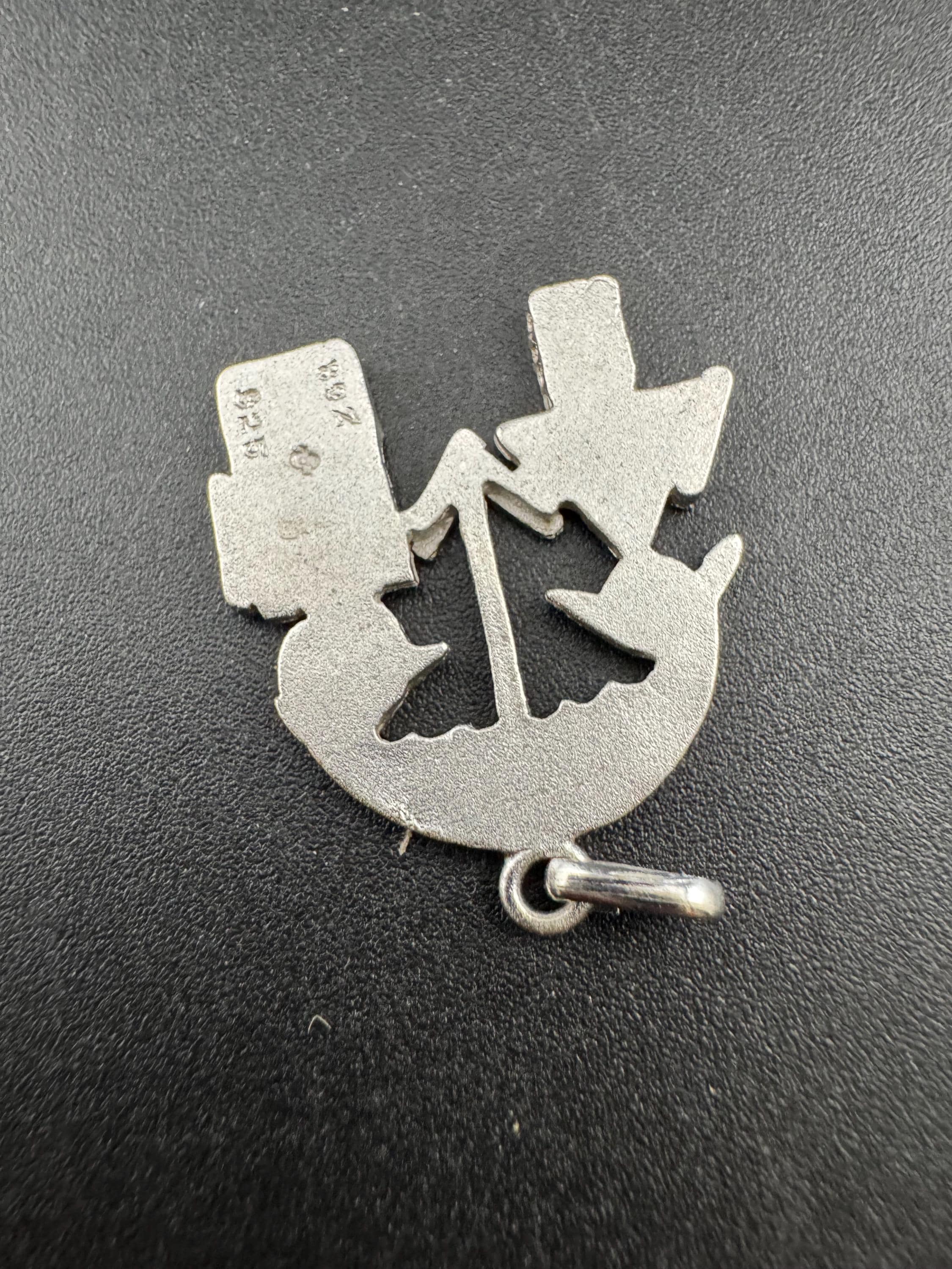Vintage 1970s Sterling Silver Lovers Pendant: Girl and Boy Under Umbrella