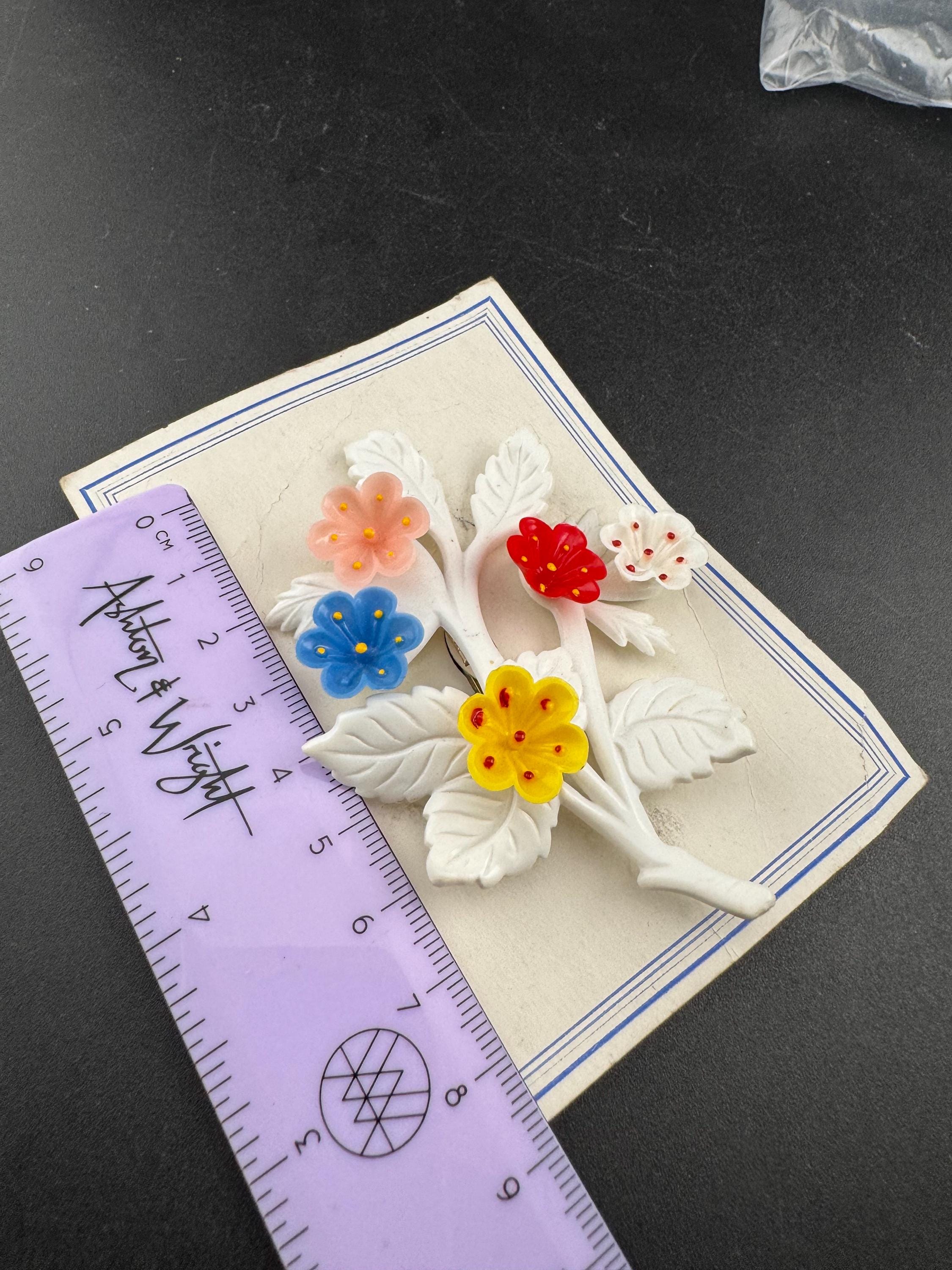 Vintage Celluloid Floral Brooch: 1930s-40s Plastic Flower Pin
