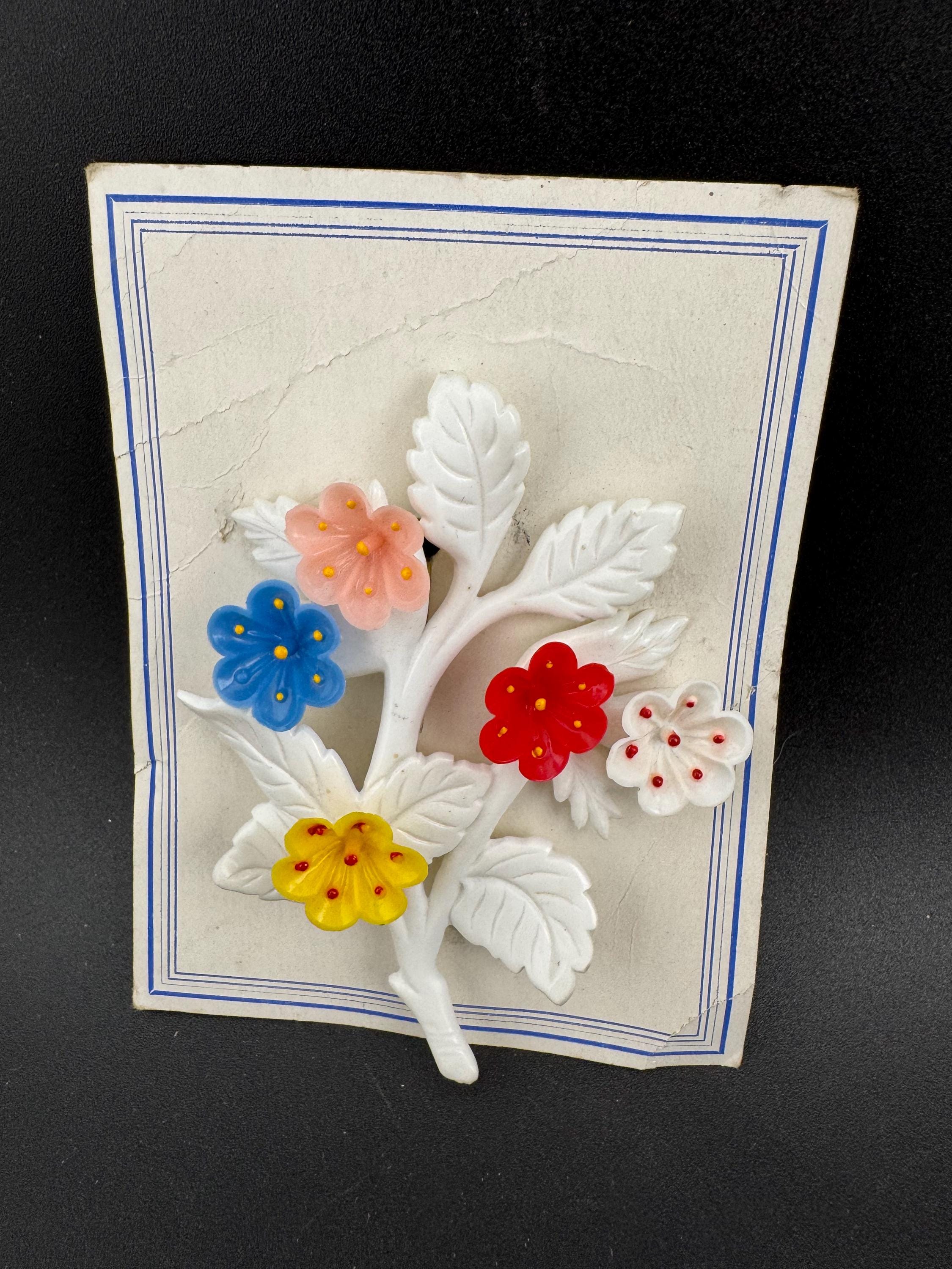 Vintage Celluloid Floral Brooch: 1930s-40s Plastic Flower Pin