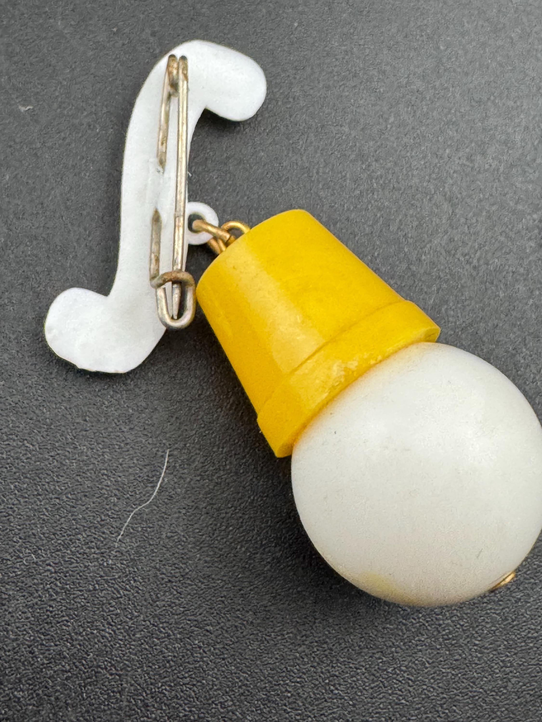 Vintage 1940s kitsch cute Early Plastic dangly rabbit or mouse in a yellow hat brooch
