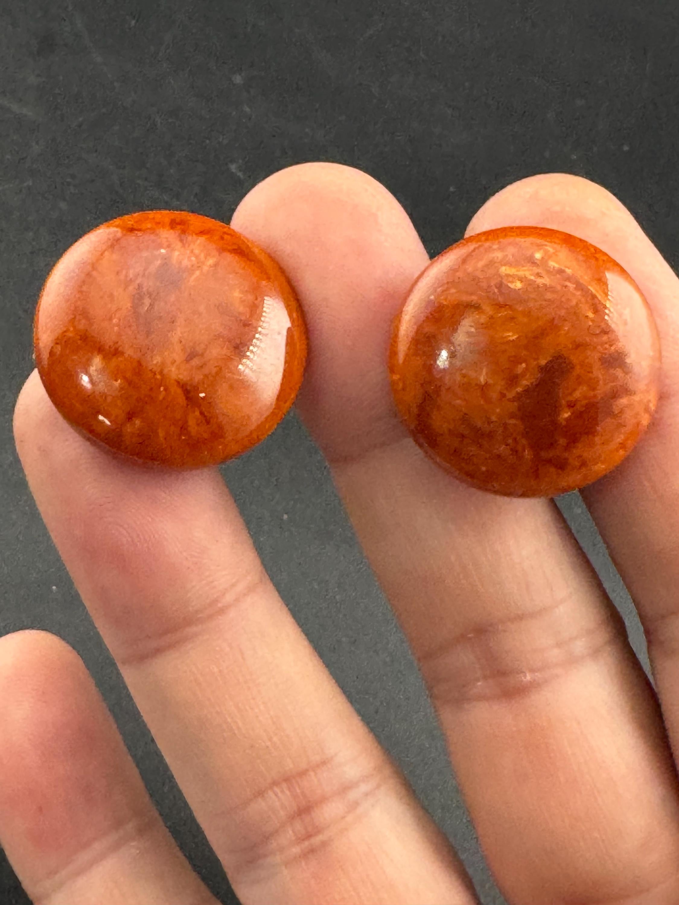 vintage 2.5cm dark orange brown plastic screw back stud clip on earrings