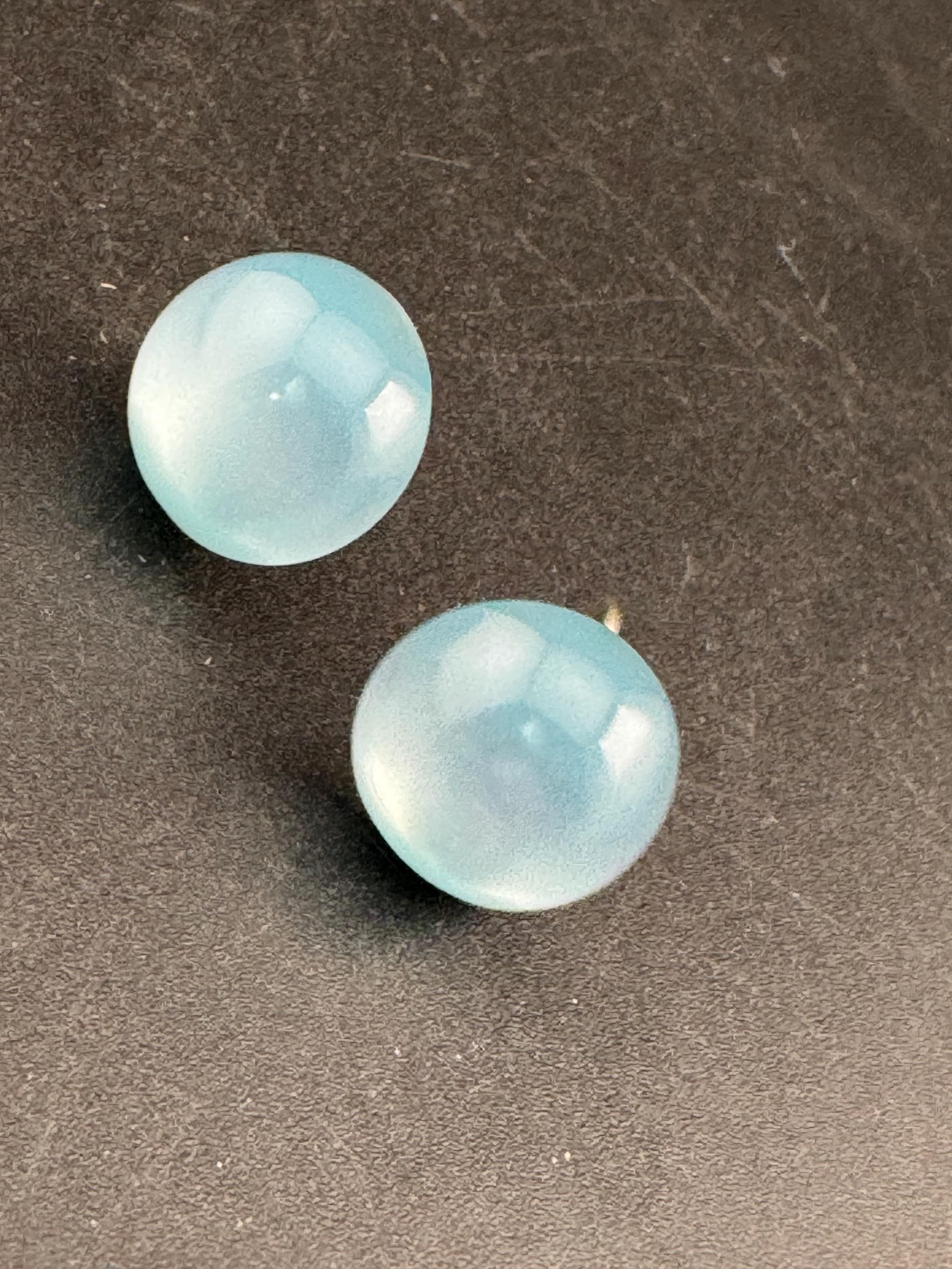 Vintage 2cm round light blue plastic button clip on stud earrings 1960s, screw back
