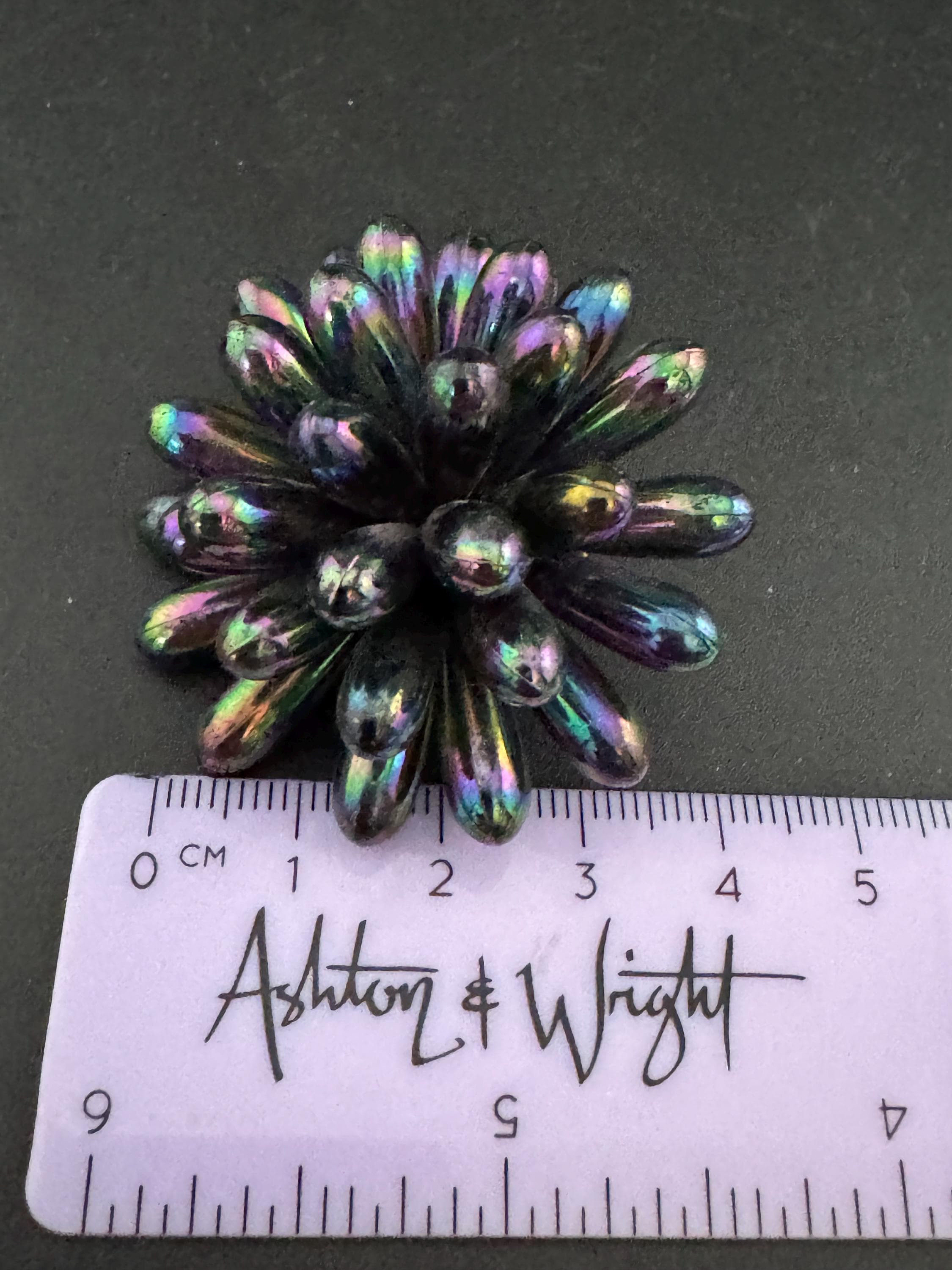 Oversized 4cm black rainbow lustre plastic cluster beaded round domed Clip On Earrings Vintage
