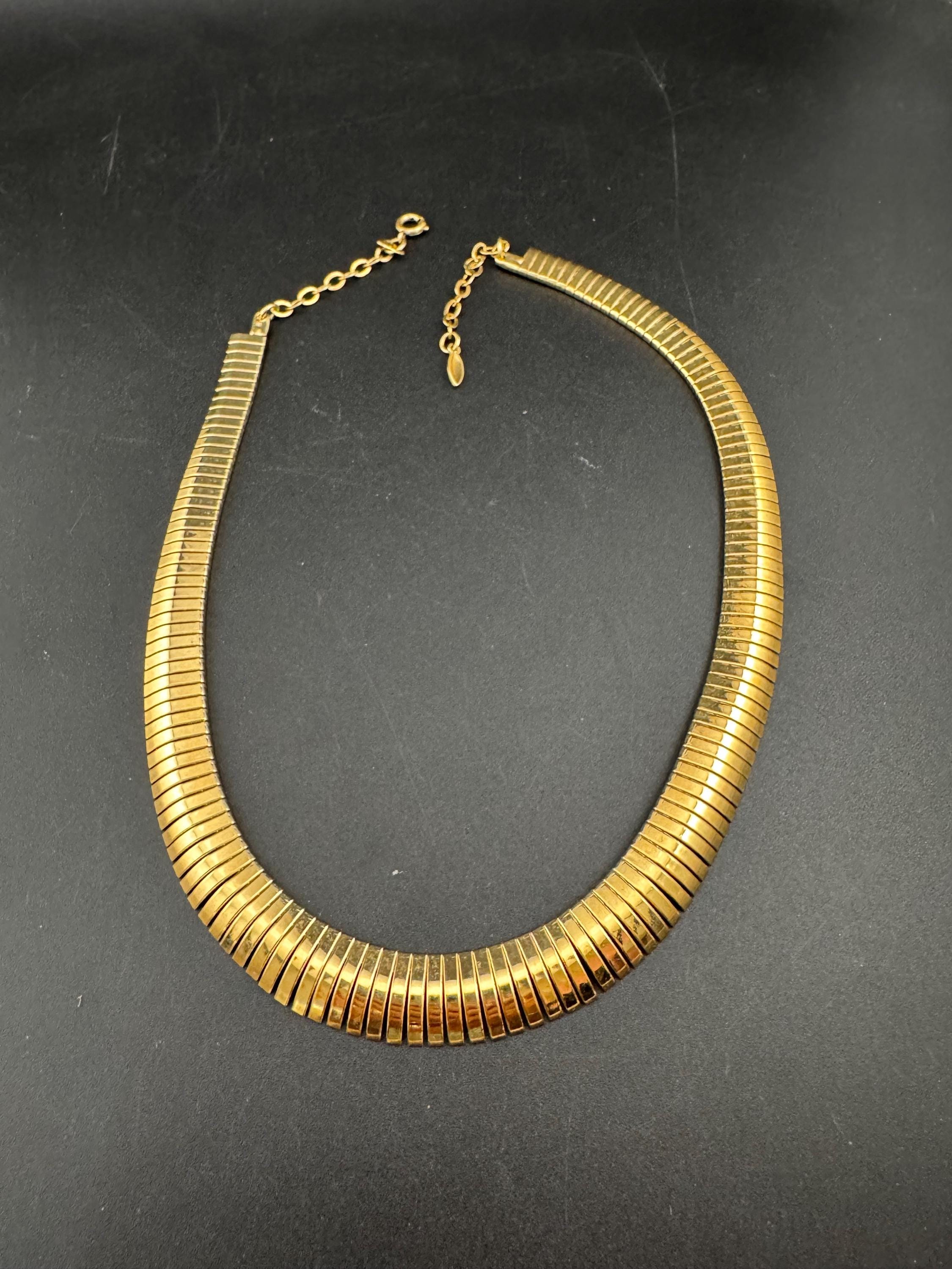 retro gold tone 12mm wide link omega choker collar necklace, Egyptian revival style