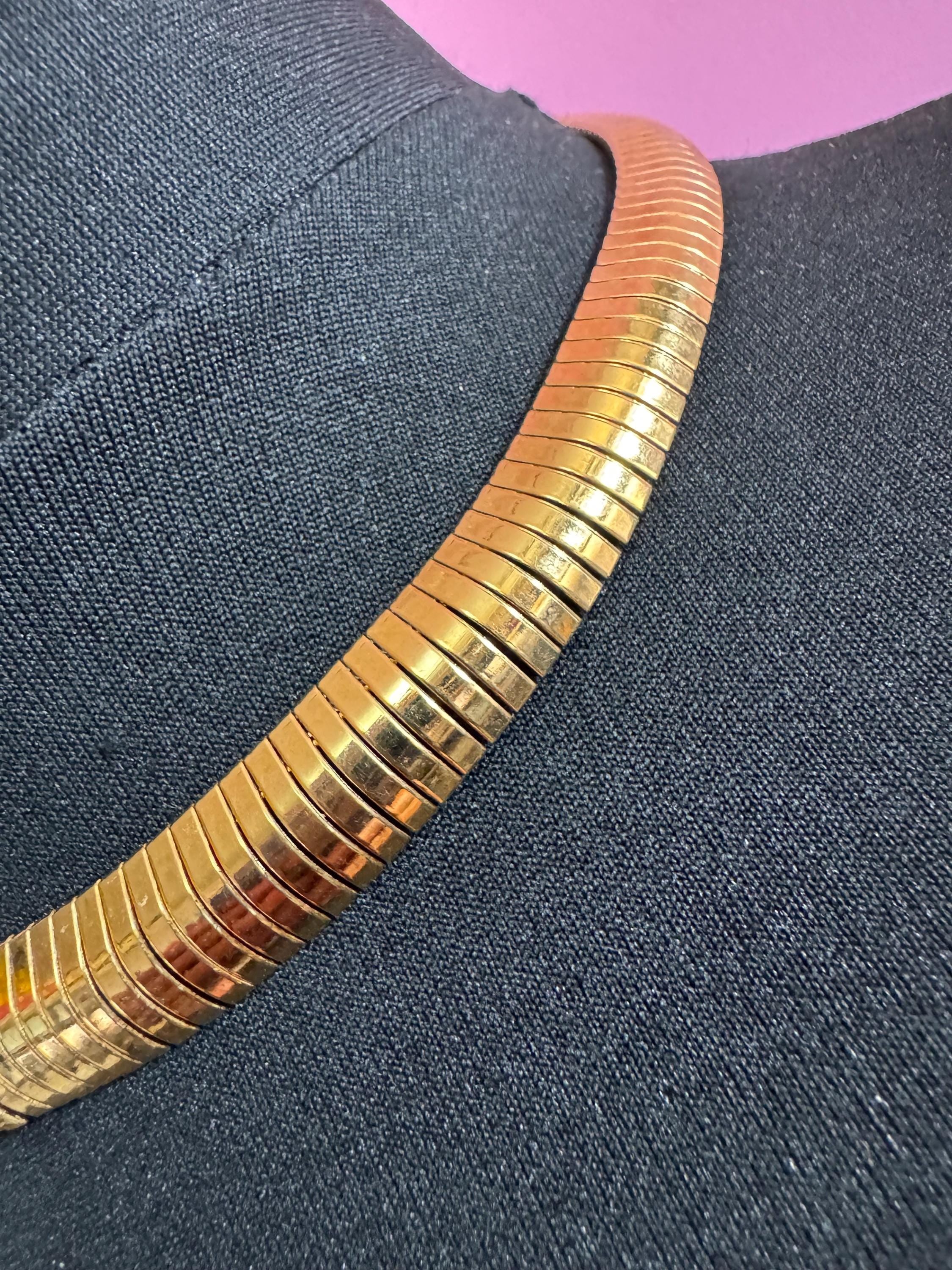 retro gold tone 12mm wide link omega choker collar necklace, Egyptian revival style