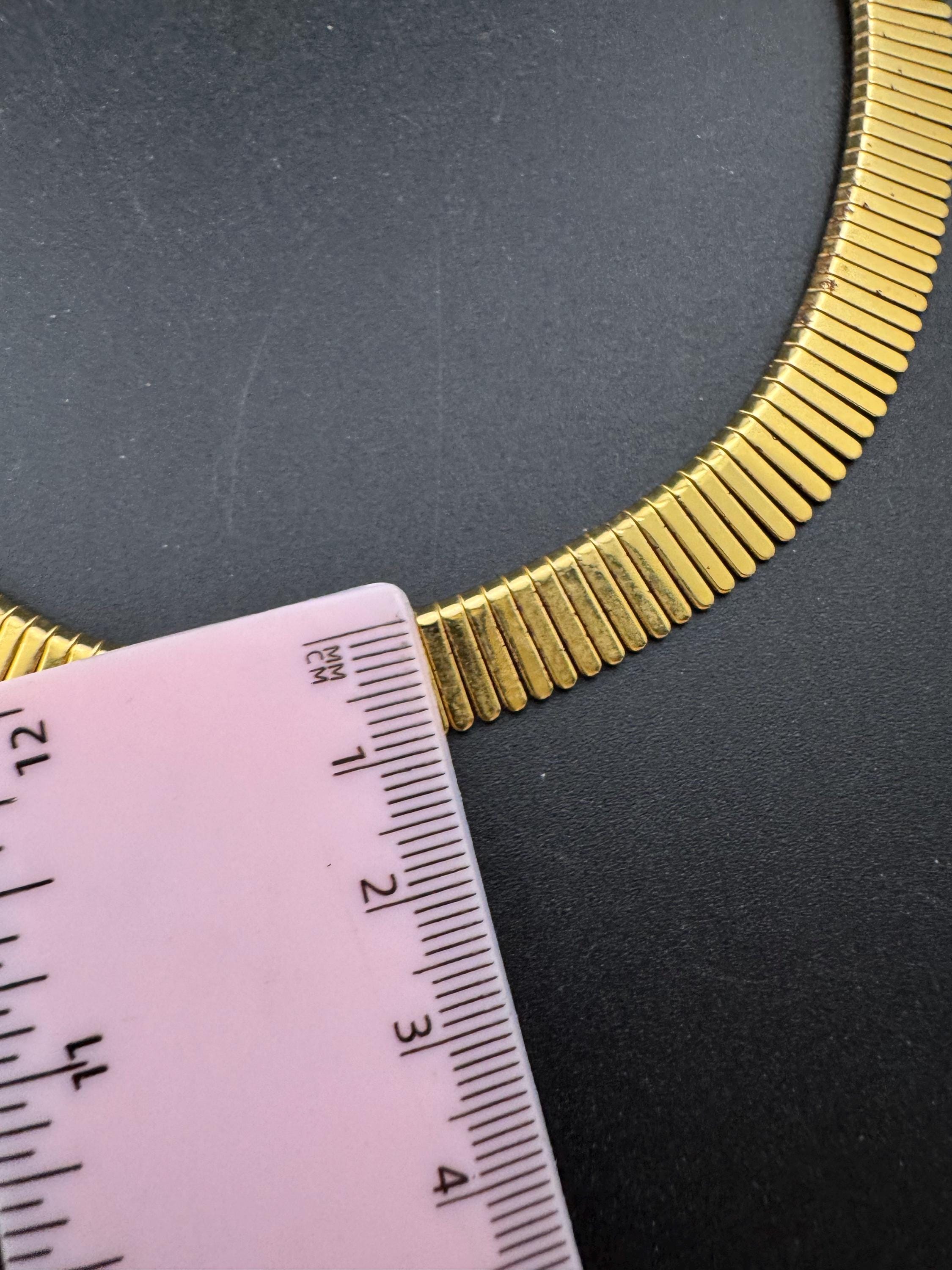 retro gold tone 1cm wide link omega choker collar necklace, Egyptian revival style 44cm
