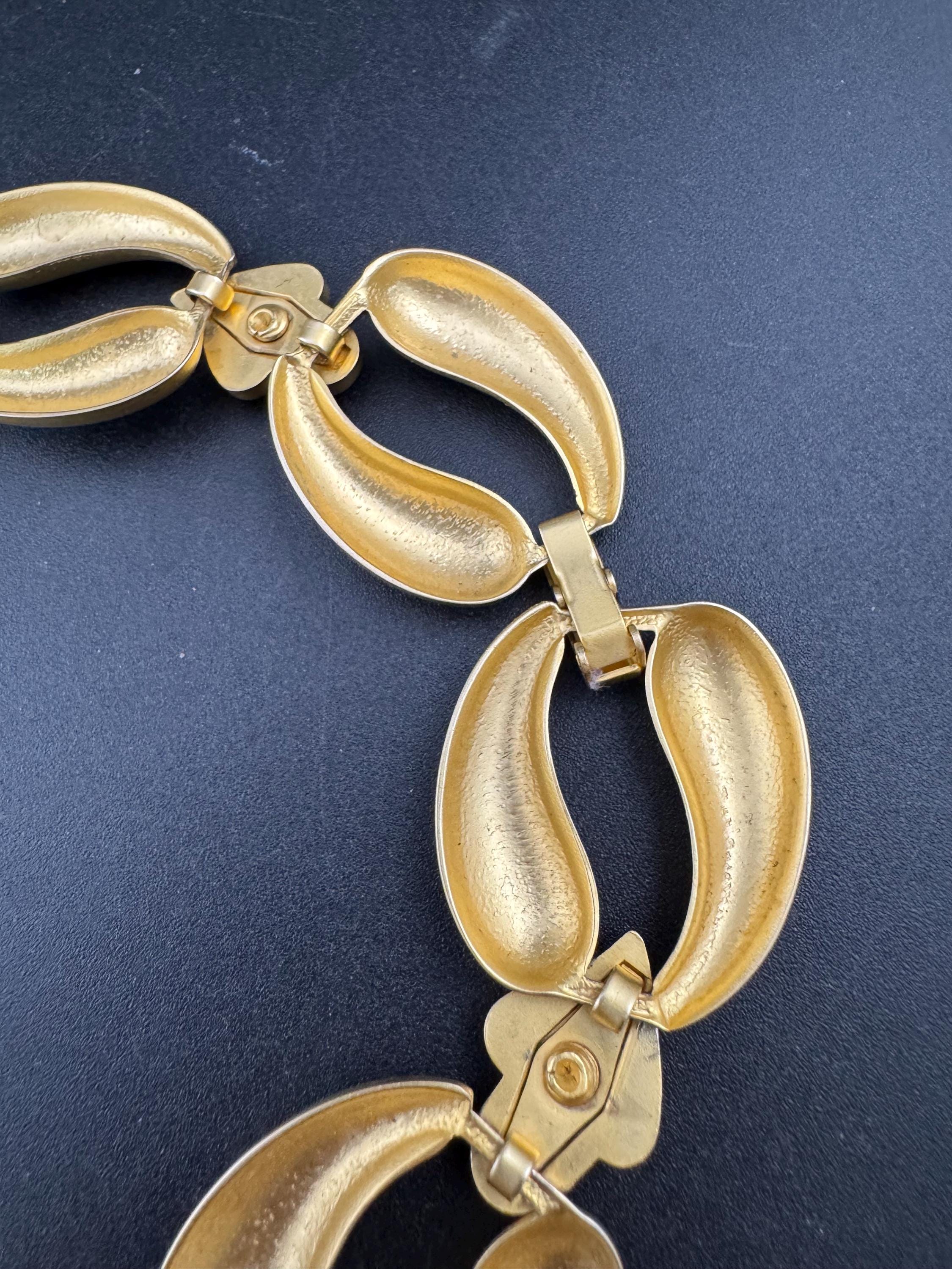 Retro Matt yellow gold tone chunky chain collar necklace 46cm