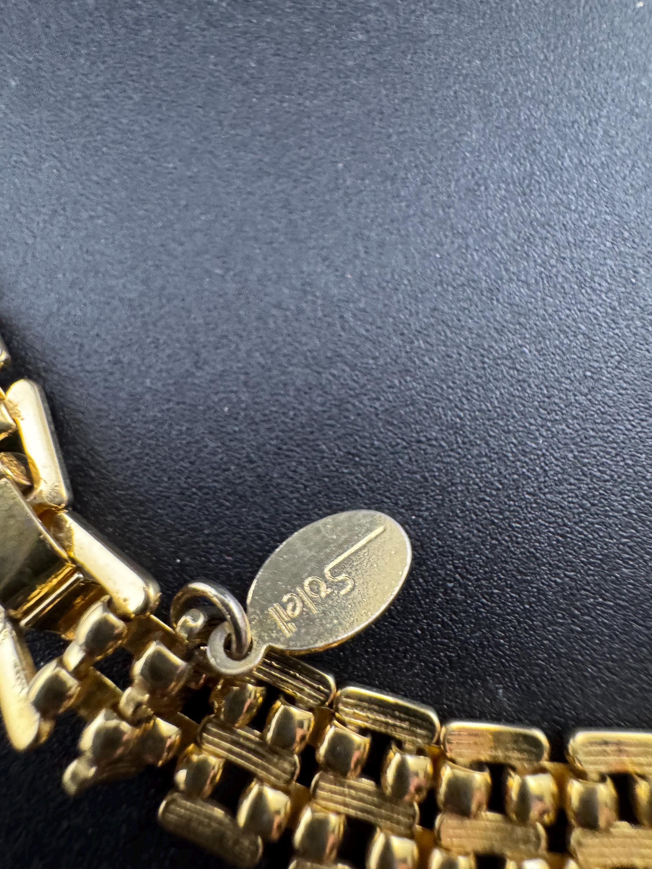 Signed SOLIEL 1980s brick panther link gold tone choker necklace 46cm