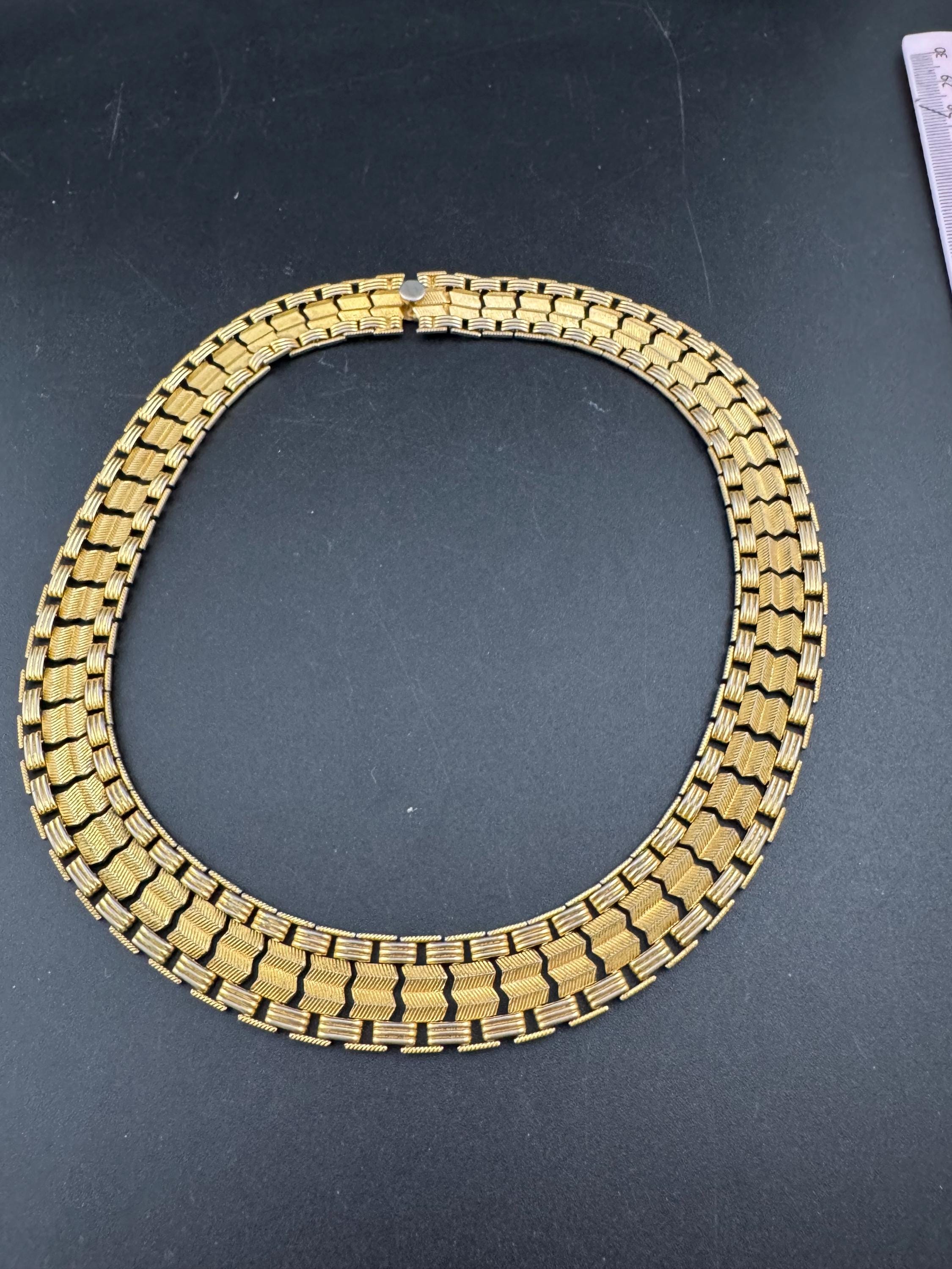 Mid century vintage 42cm Egyptian gold tone wide panel link choker necklace 14mm