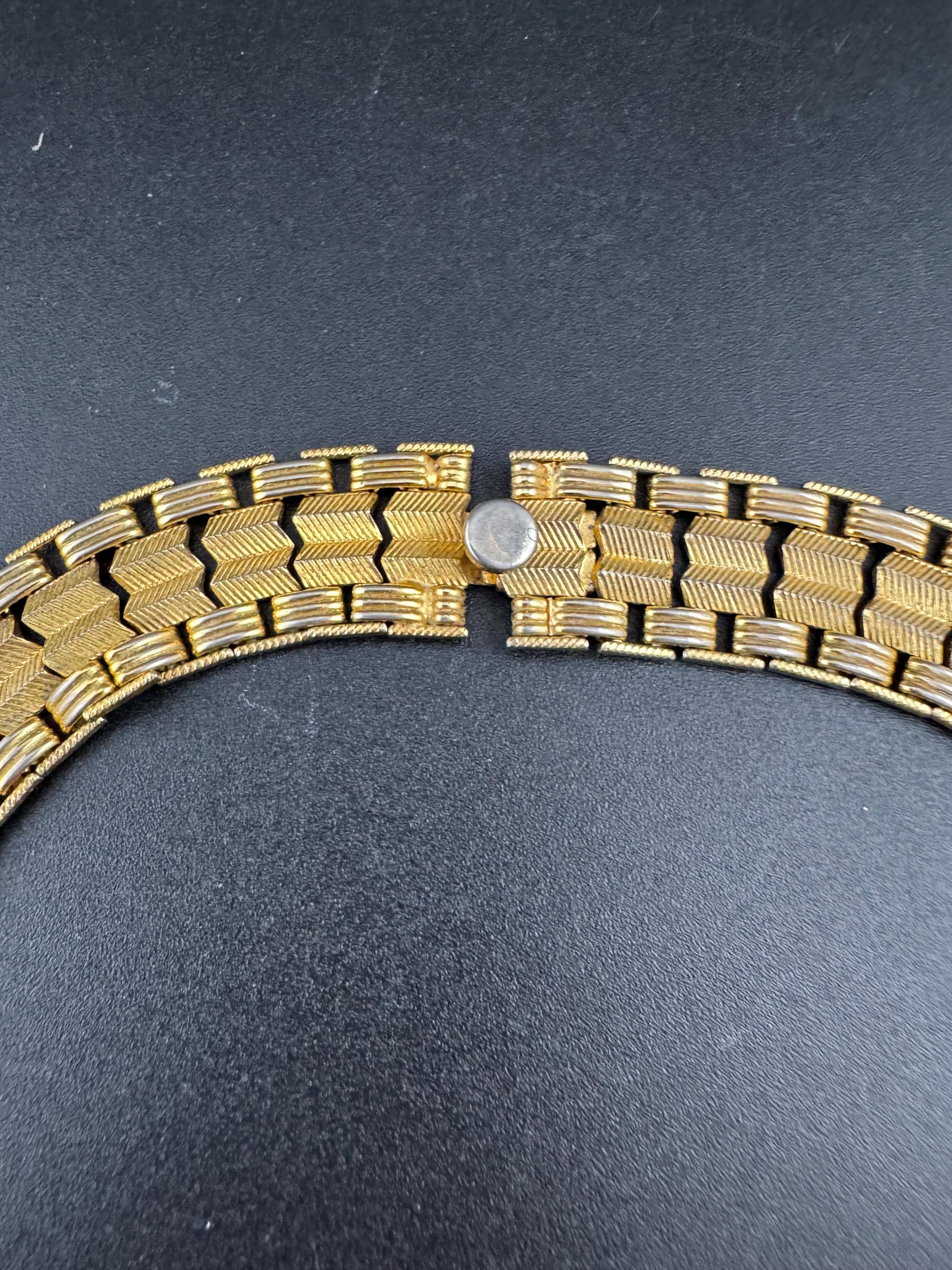 Mid century vintage 42cm Egyptian gold tone wide panel link choker necklace 14mm