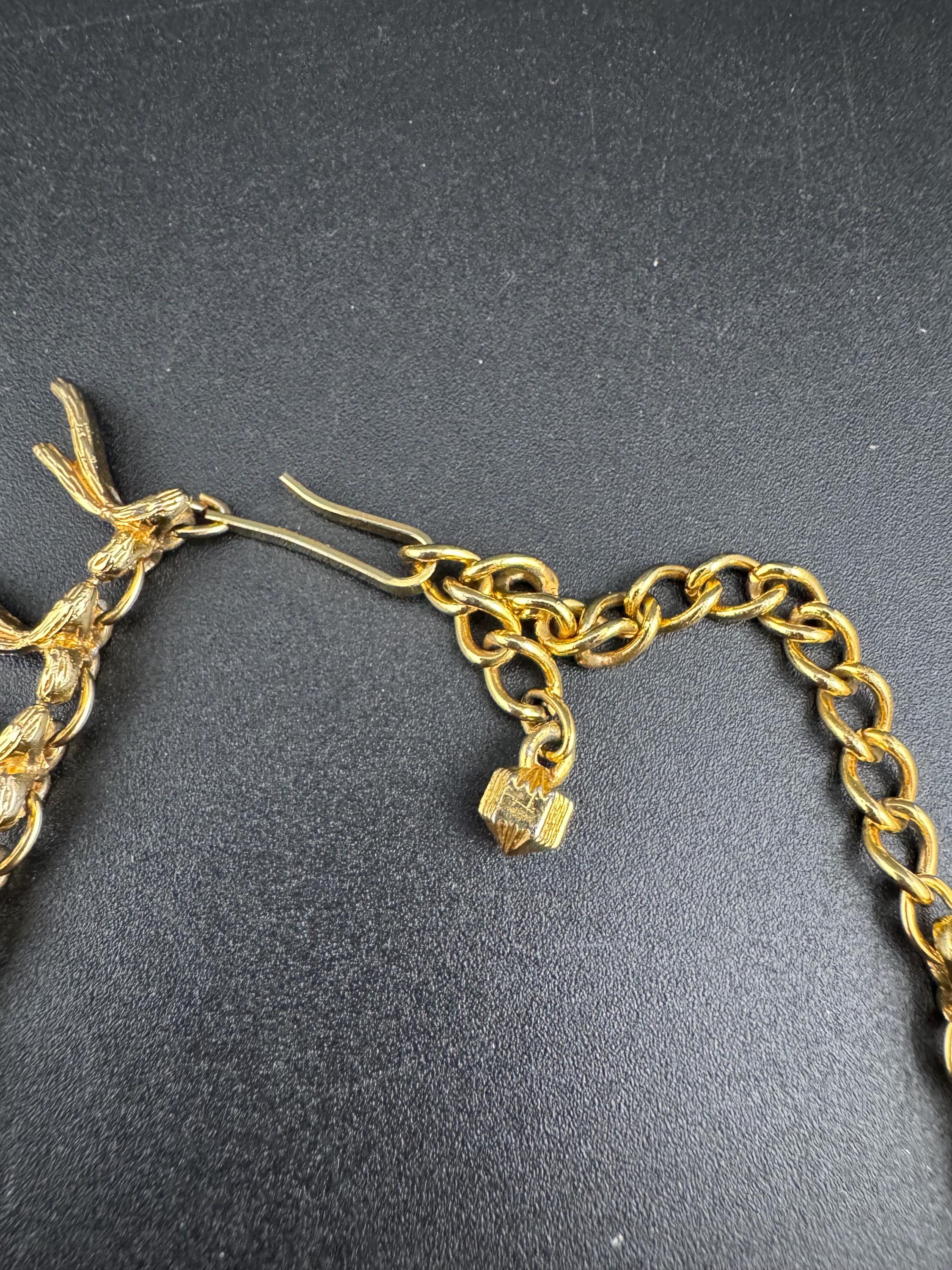 Vintage cleopatra Egyptian fringed  gold tone branch very wide choker necklace 35-41cm