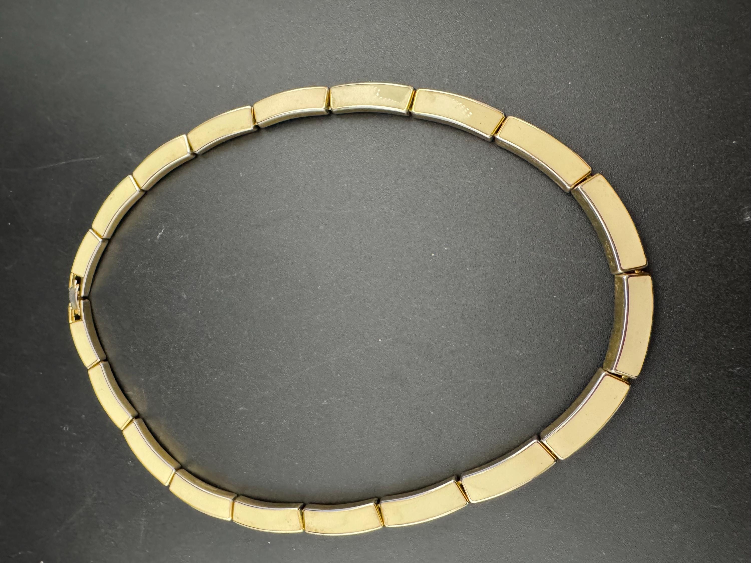 Vintage heavy gold tone and cream enamel panel link choker necklace 45cm