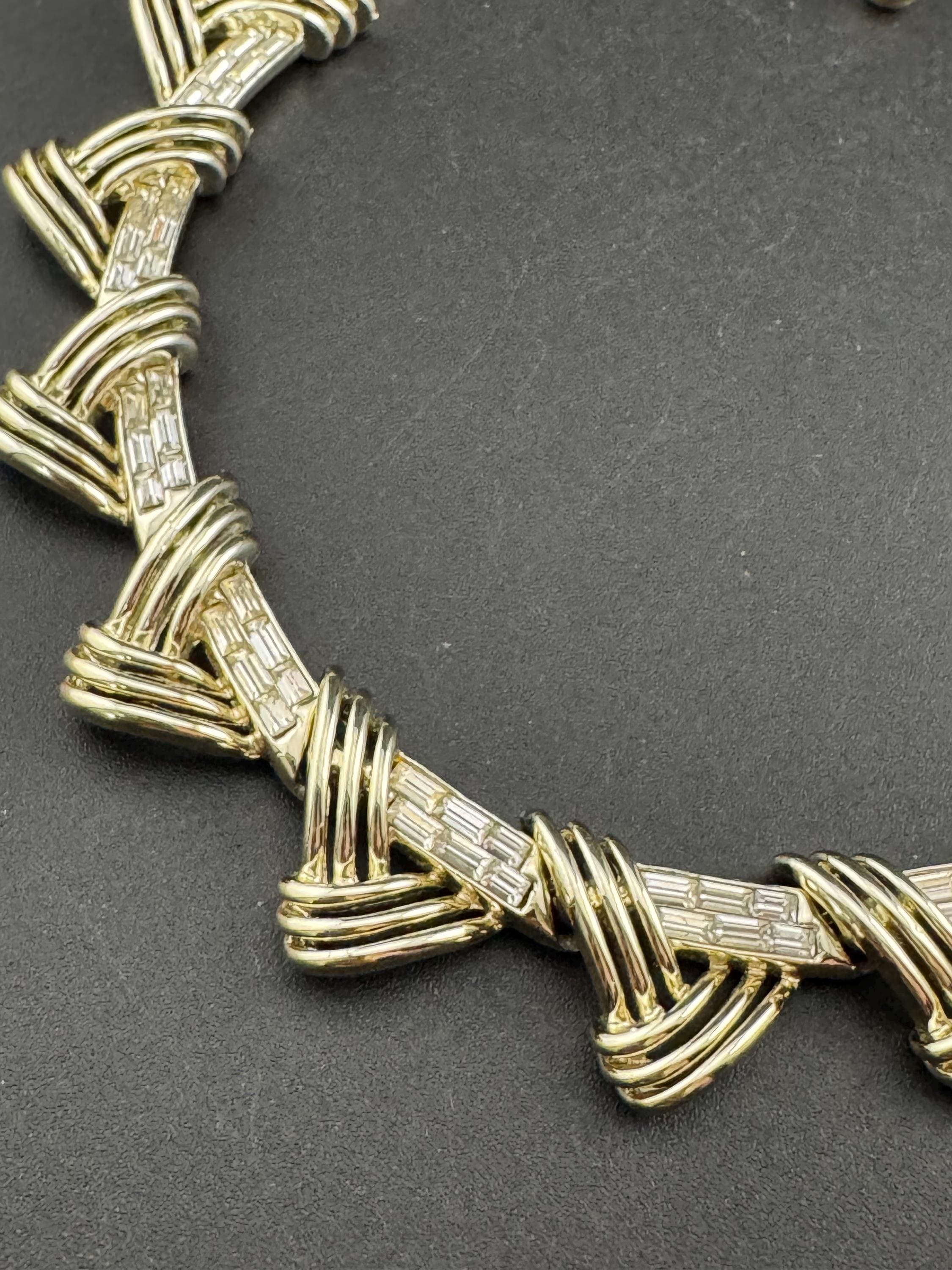 signed COROCRAFT gold tone baguette crystal rhinestone panel link choker collar necklace