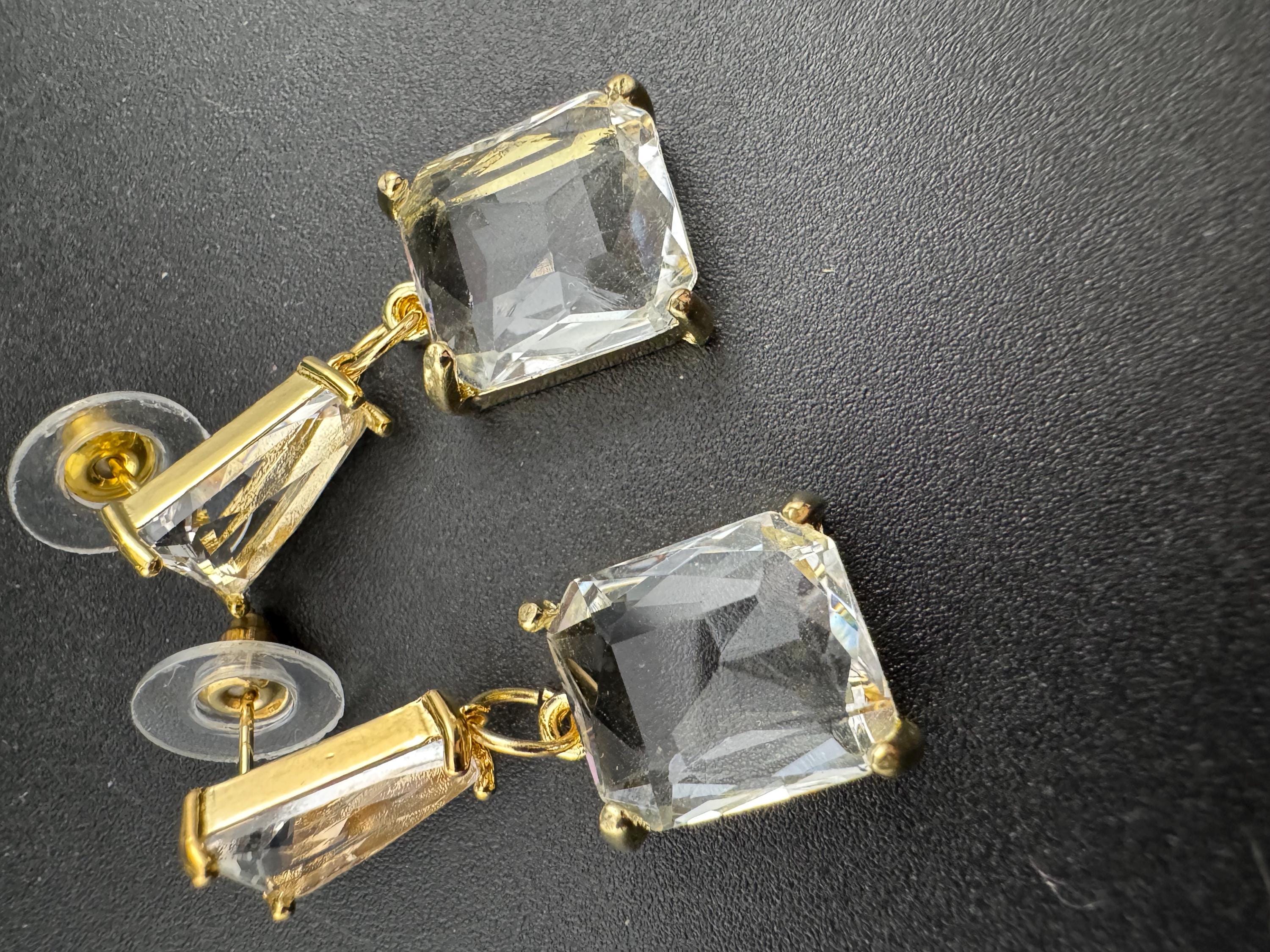 18k gold plated clear Crystal diamanté drop dangly earrings