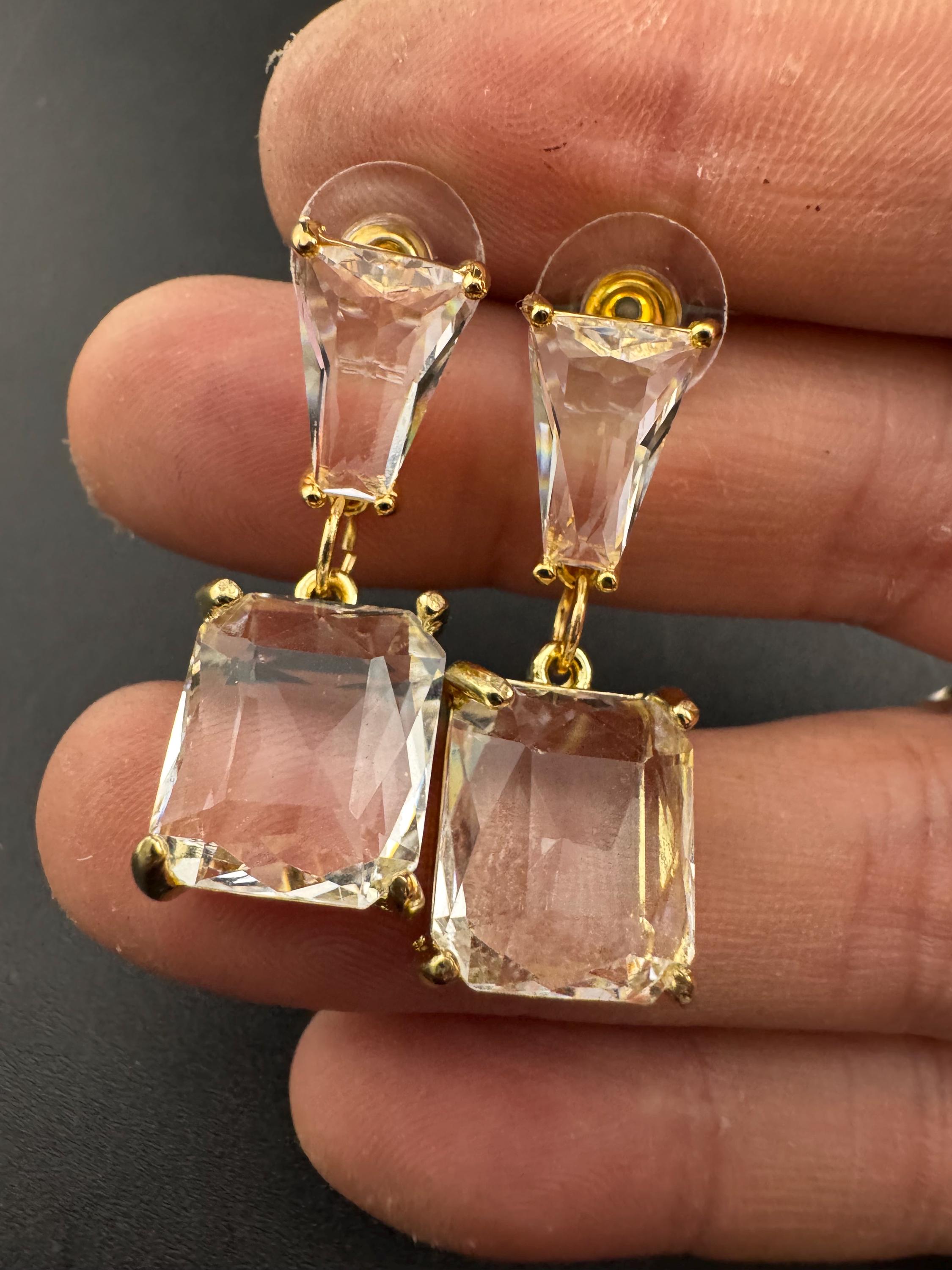 18k gold plated clear Crystal diamanté drop dangly earrings